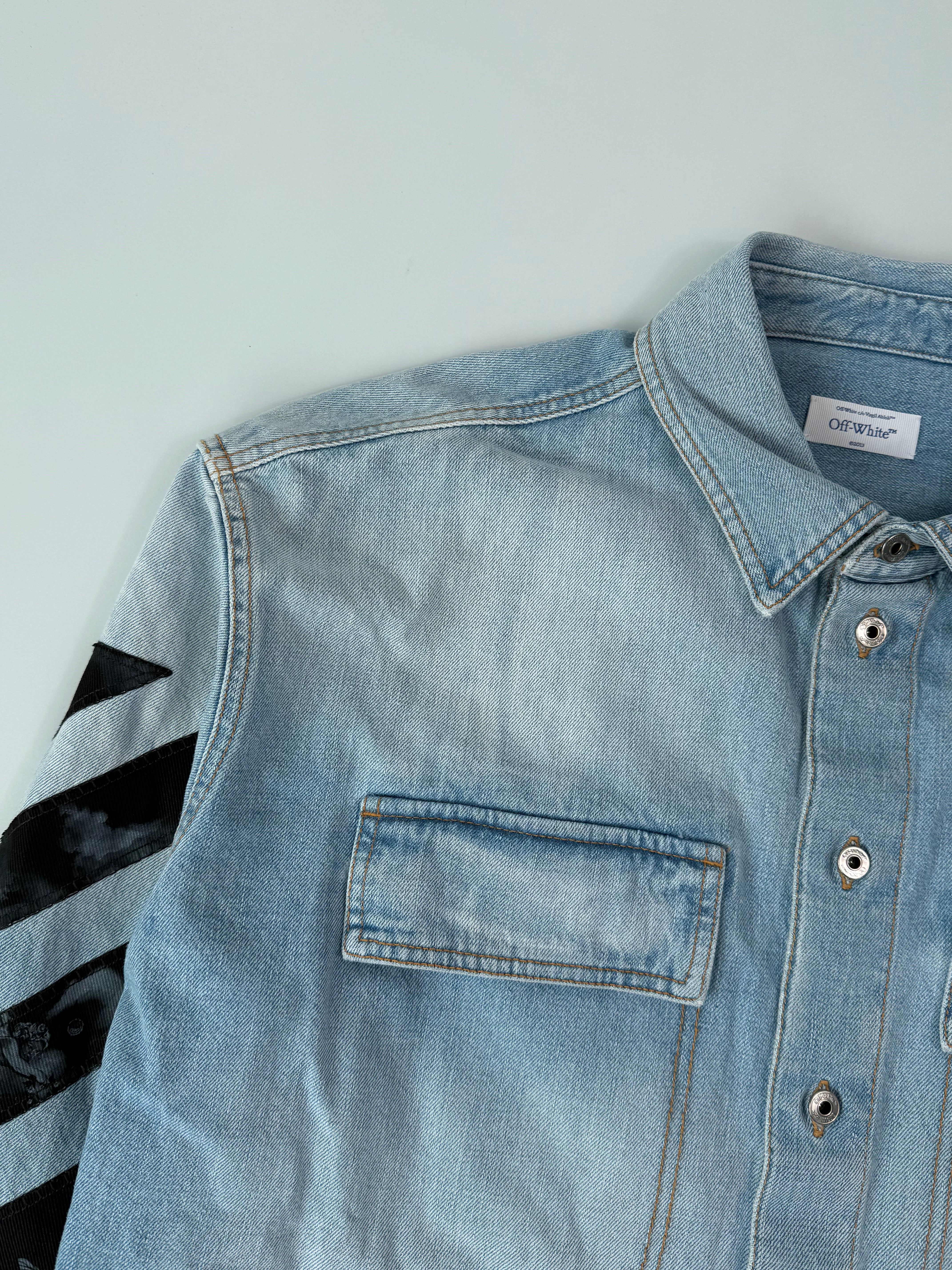 Navy Denim Jacket With Diagonal Print