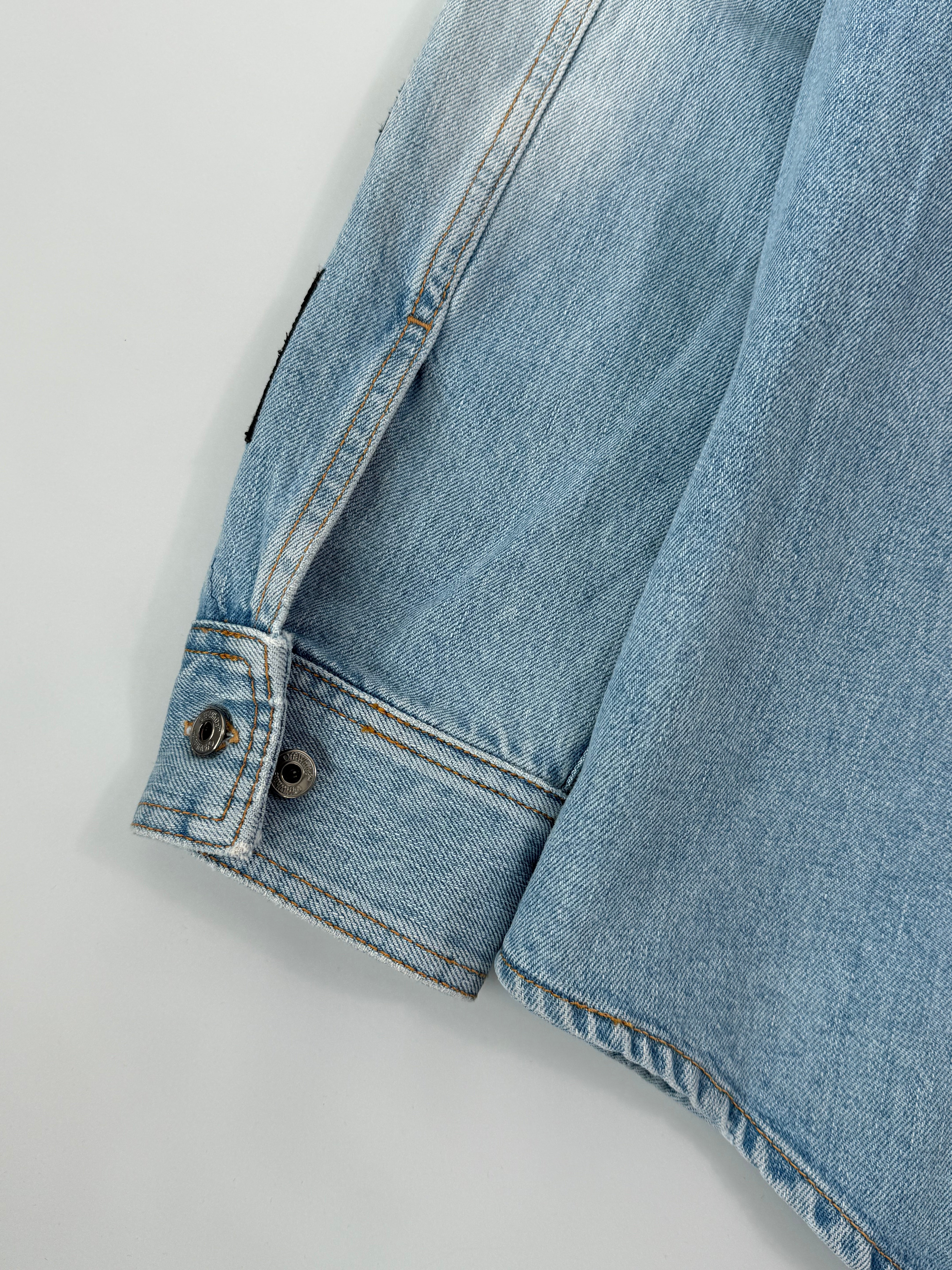 Navy Denim Jacket With Diagonal Print