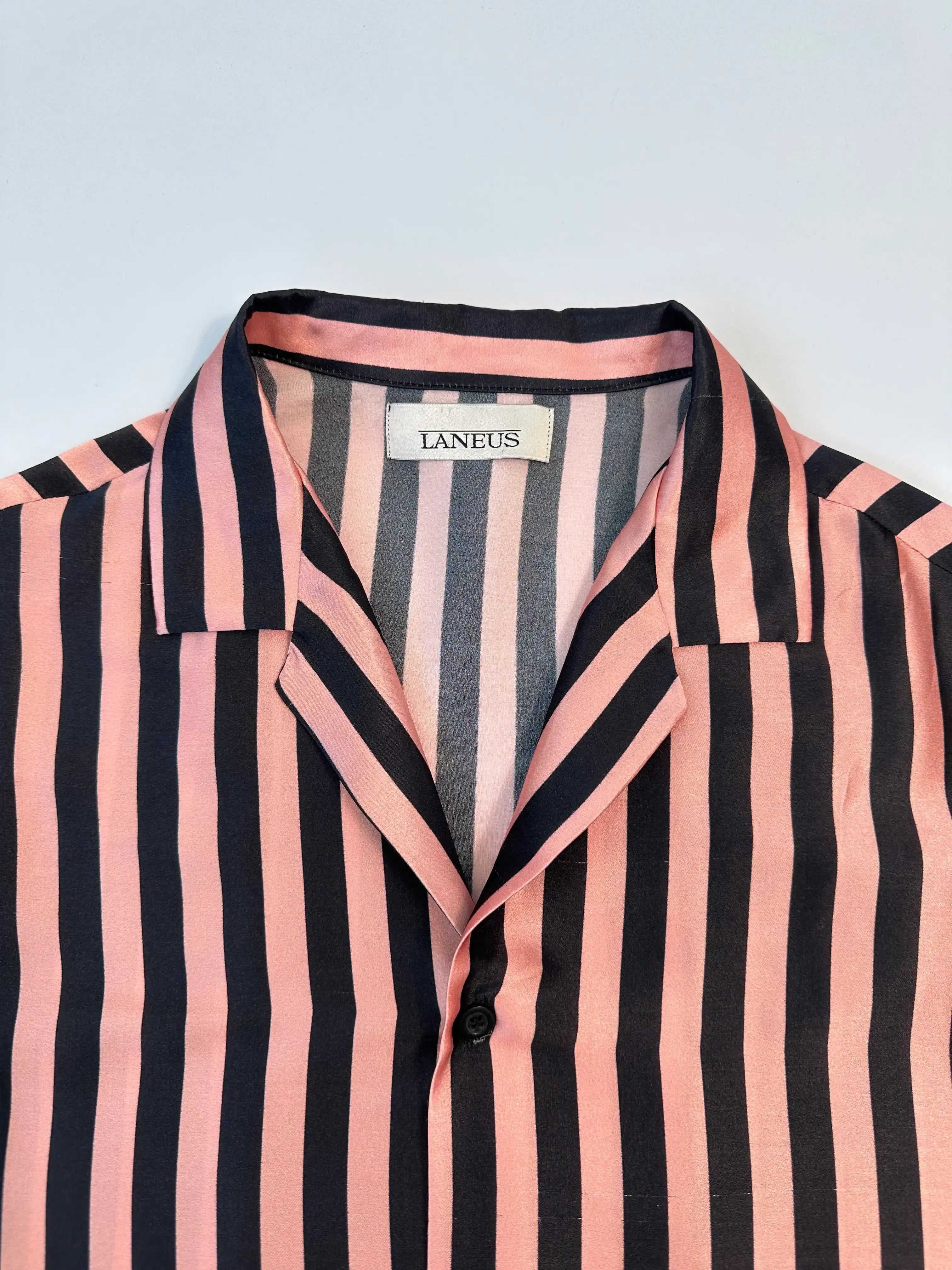 Camicia a Righe Verticali Rosa E Nere