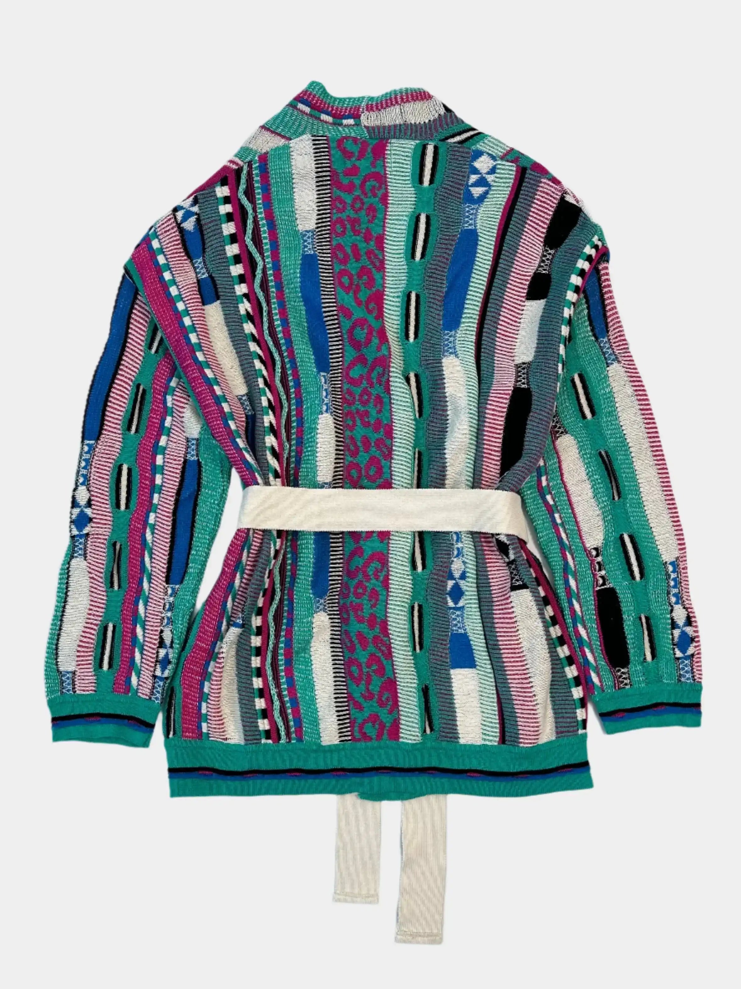Cardigan Multicolor In Maglia Con Cintura