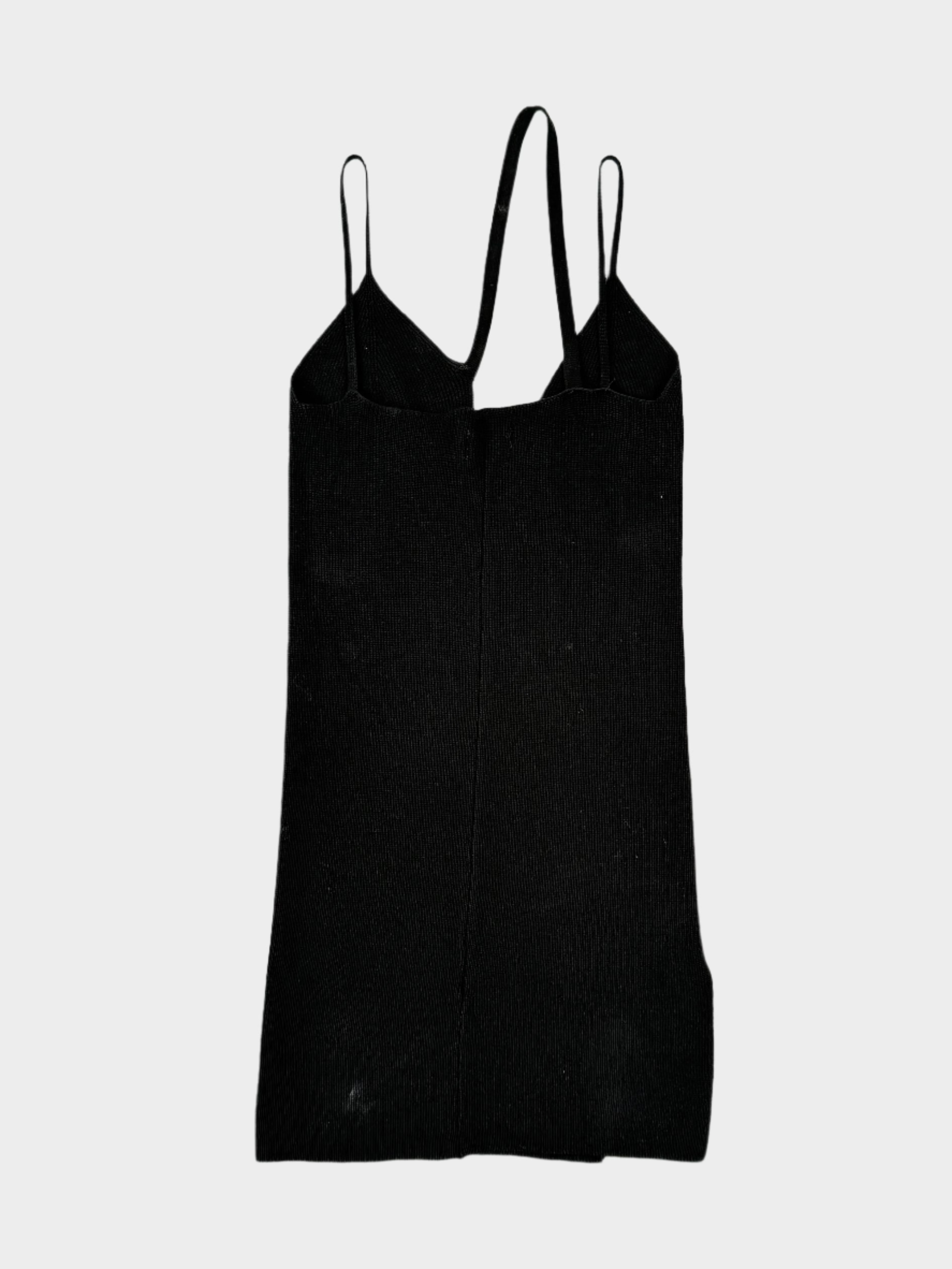 Top Nero In Maglia Con Spalline Sottili E Spacco Laterale