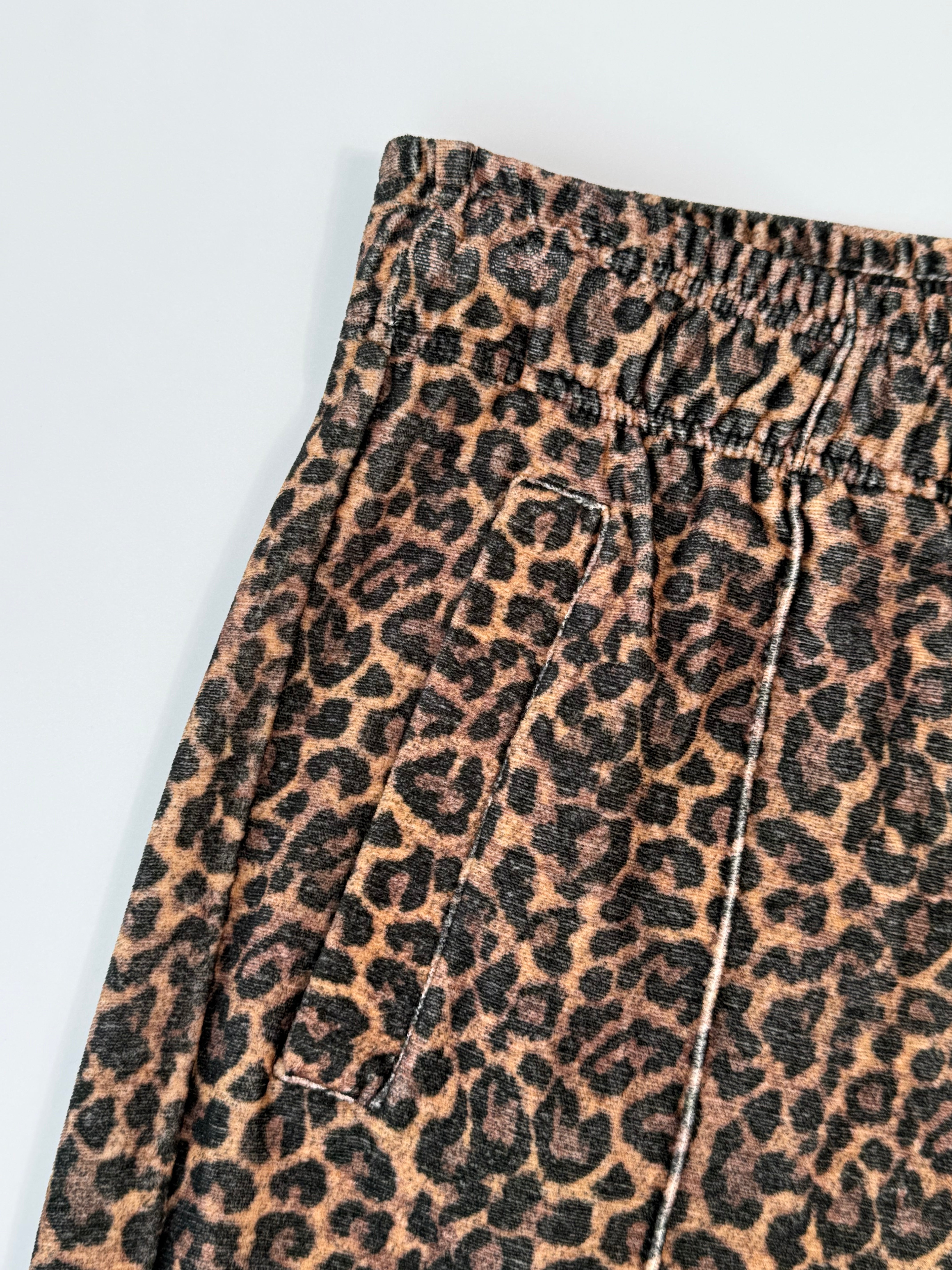 Pantaloni Animalier Marrone In Velluto Con Fondo Elasticizzato