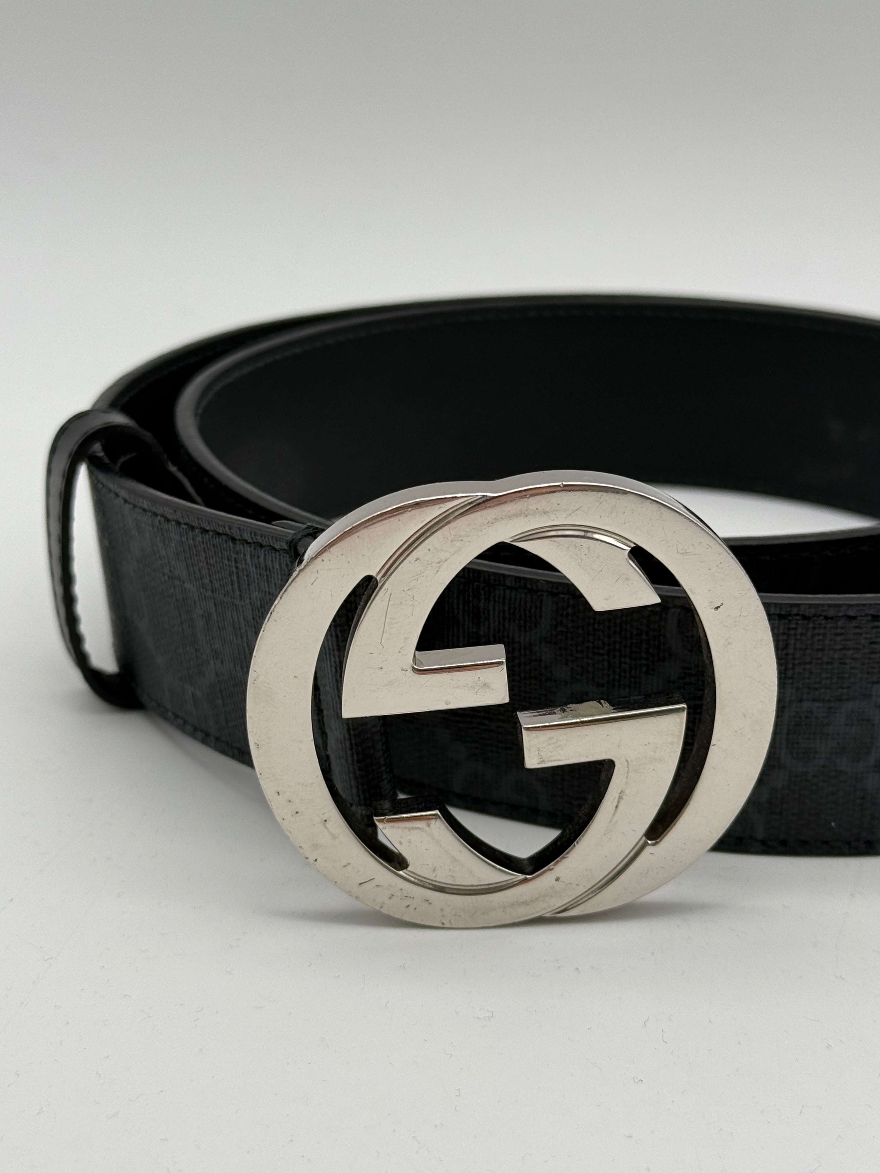 Cintura GG Supreme Nera Con Fibbia Logo