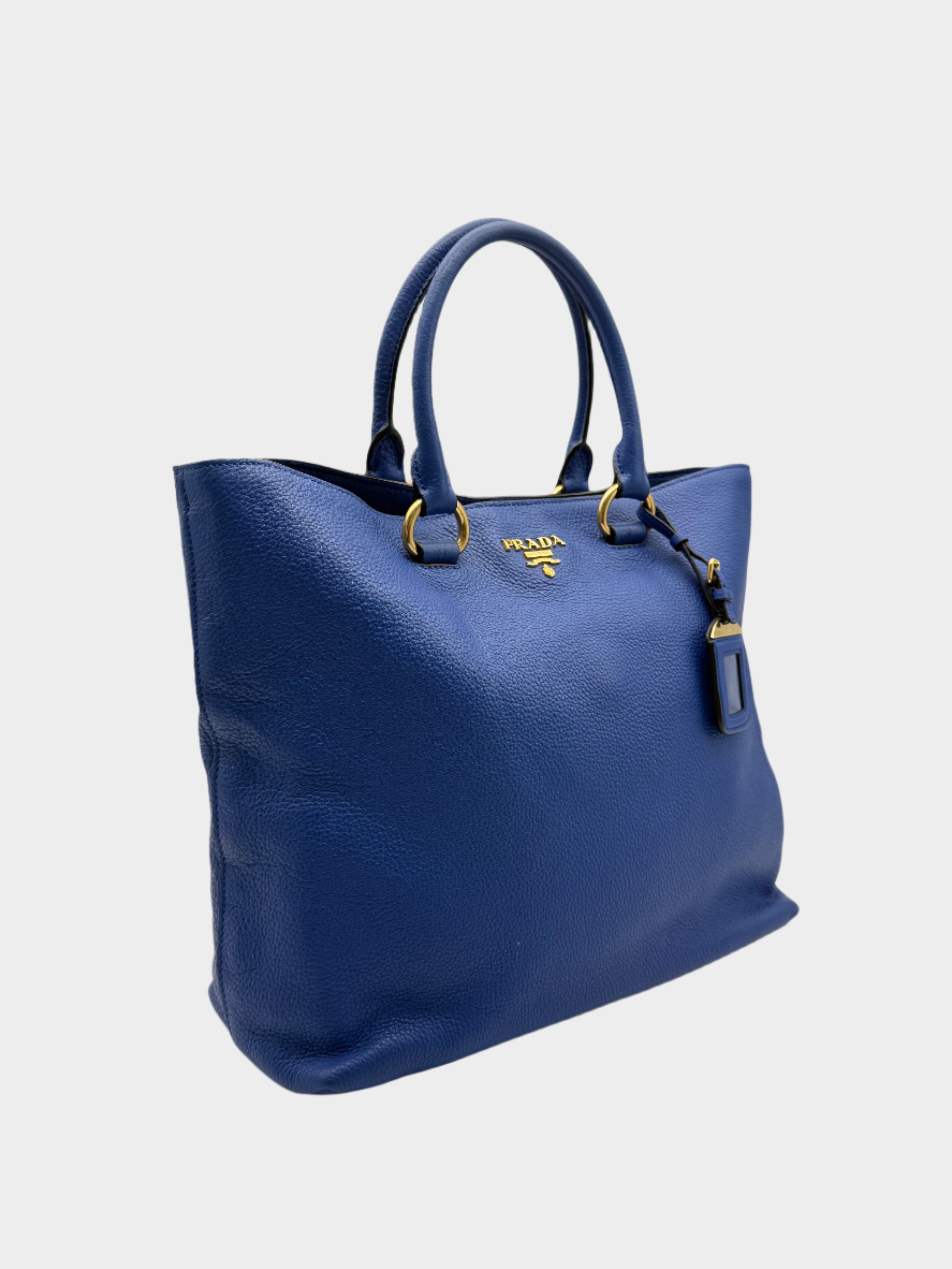 Borsa In Pelle Martellata Blu Con Manici Doppi