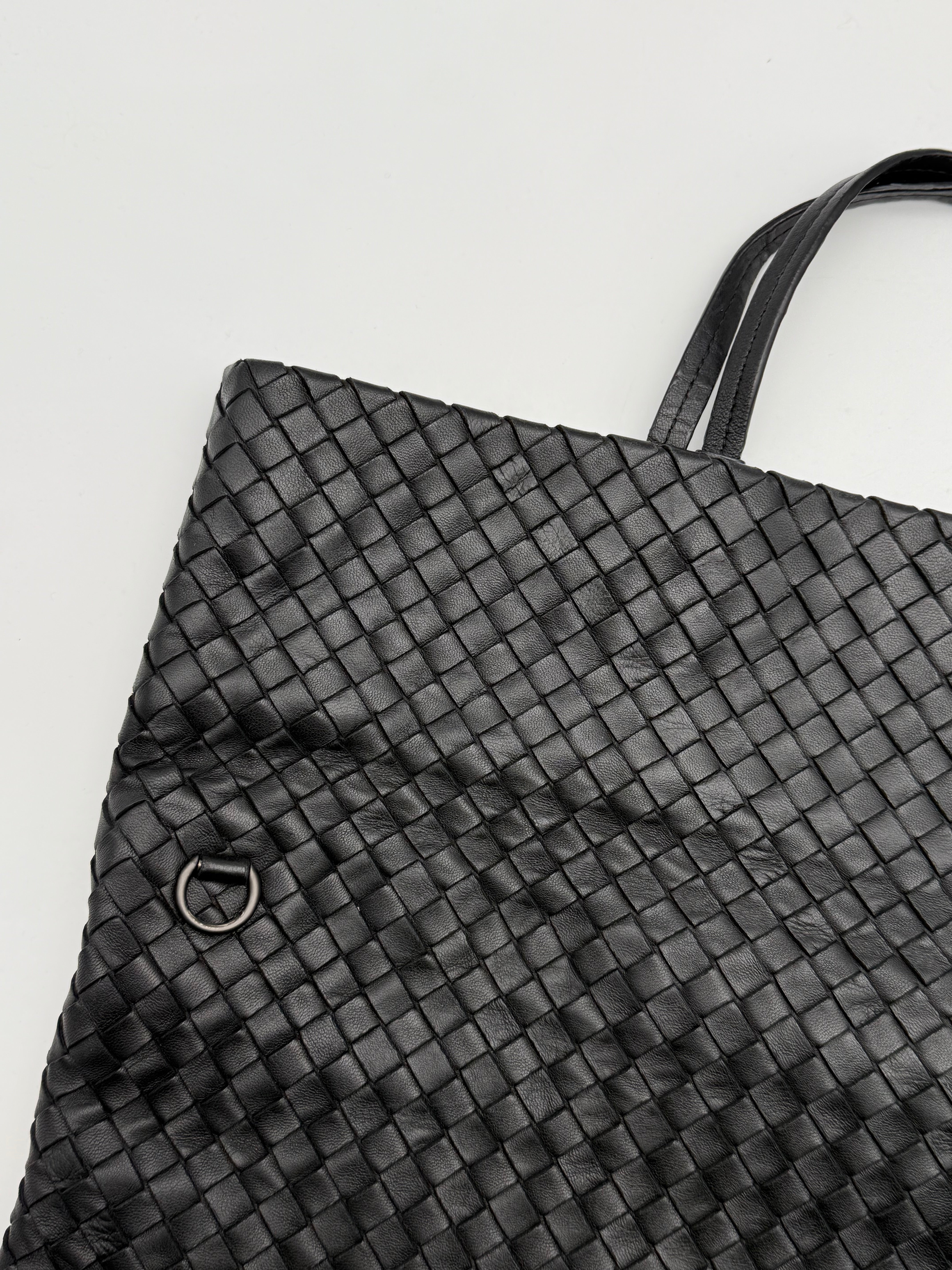 Black Woven Leather Shopper Bag