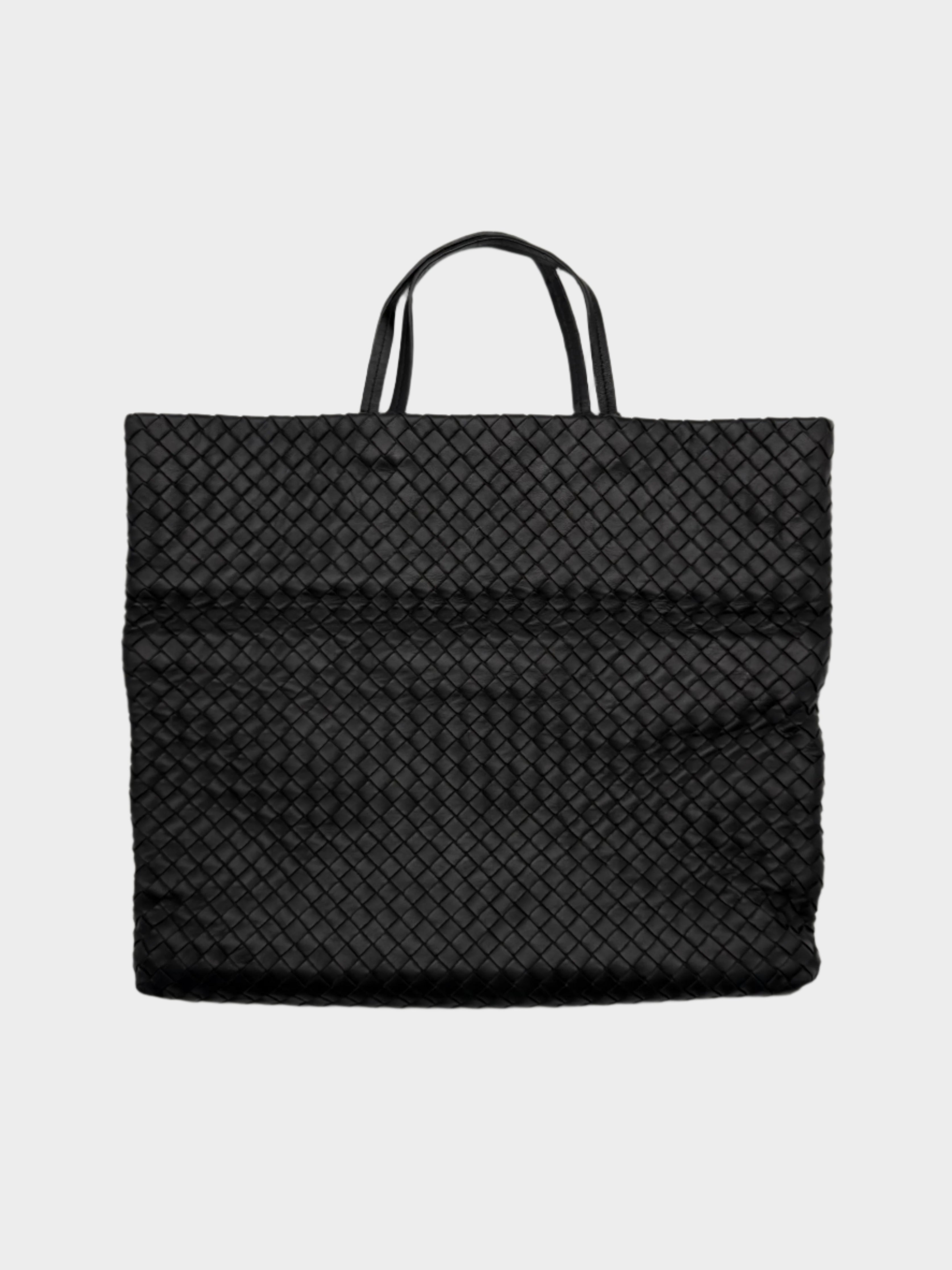 Black Woven Leather Shopper Bag