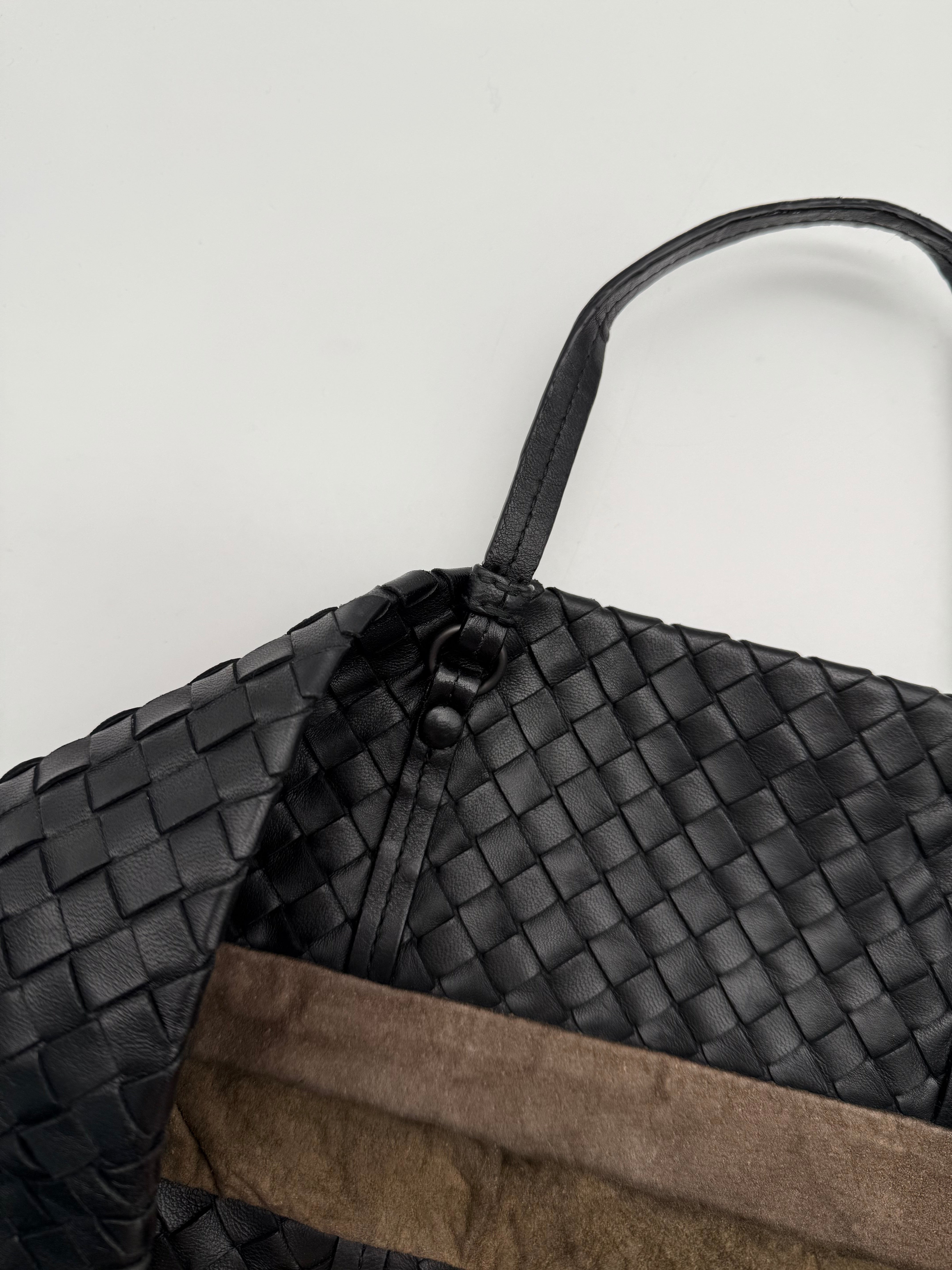 Black Woven Leather Shopper Bag