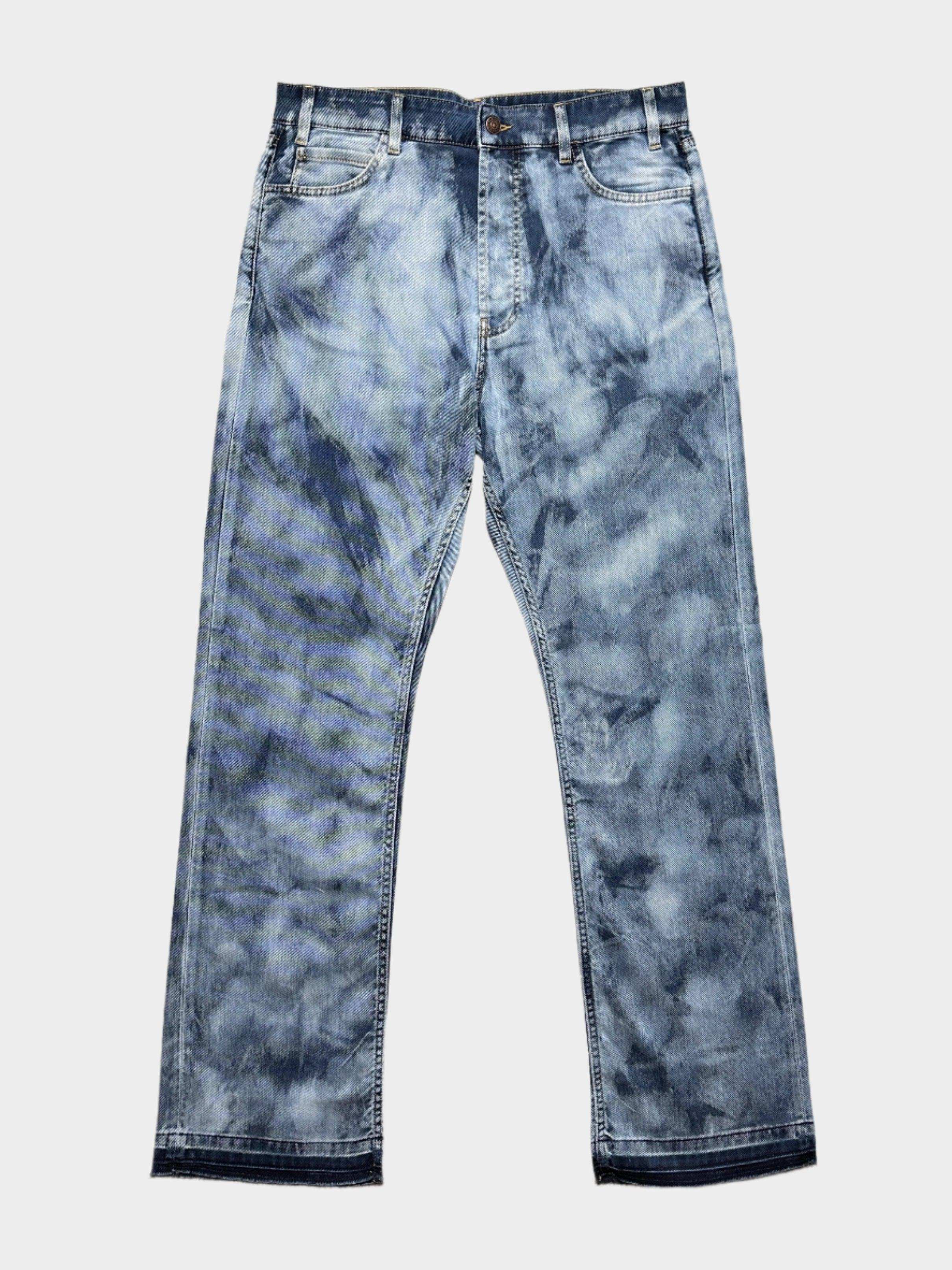 Faded Effect Jeans with Frayed Hems
