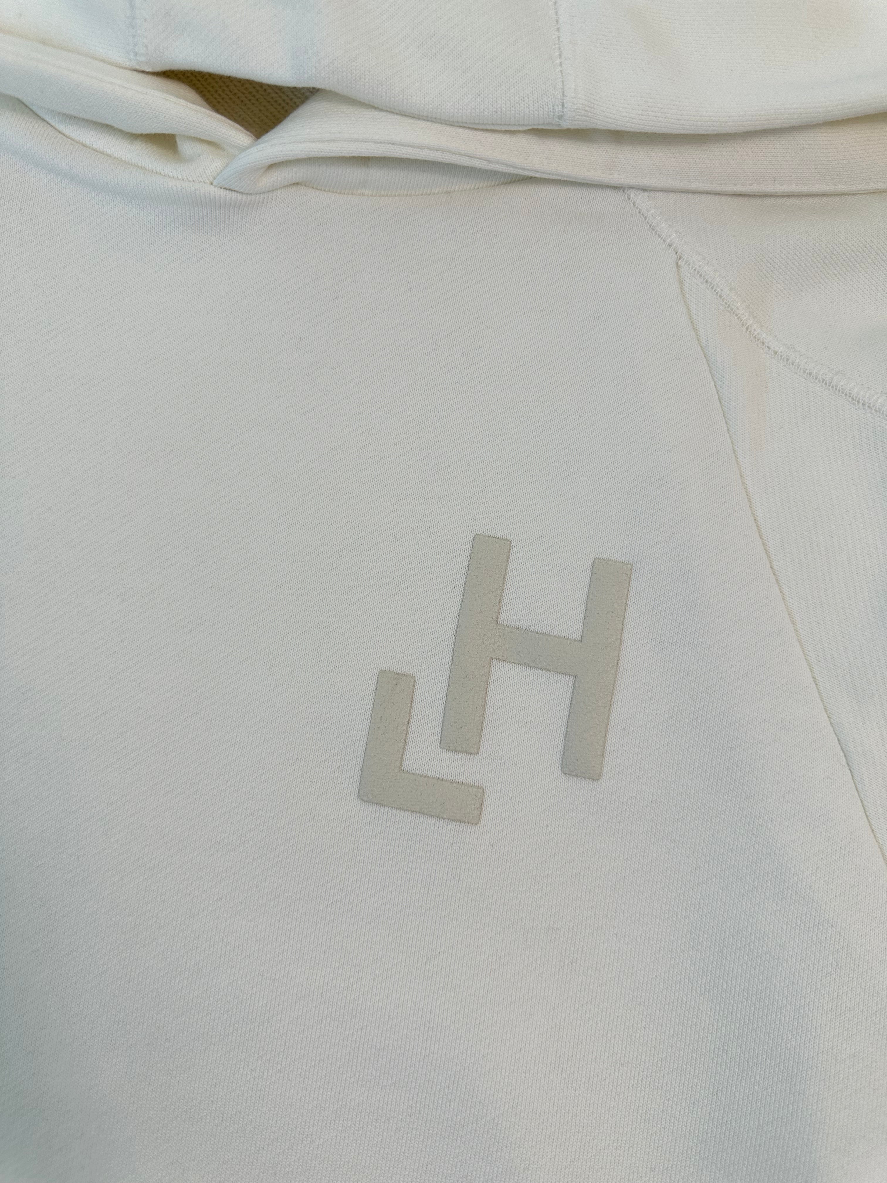 Felpa Bianca Raglan Con Cappuccio E Logo Stampato