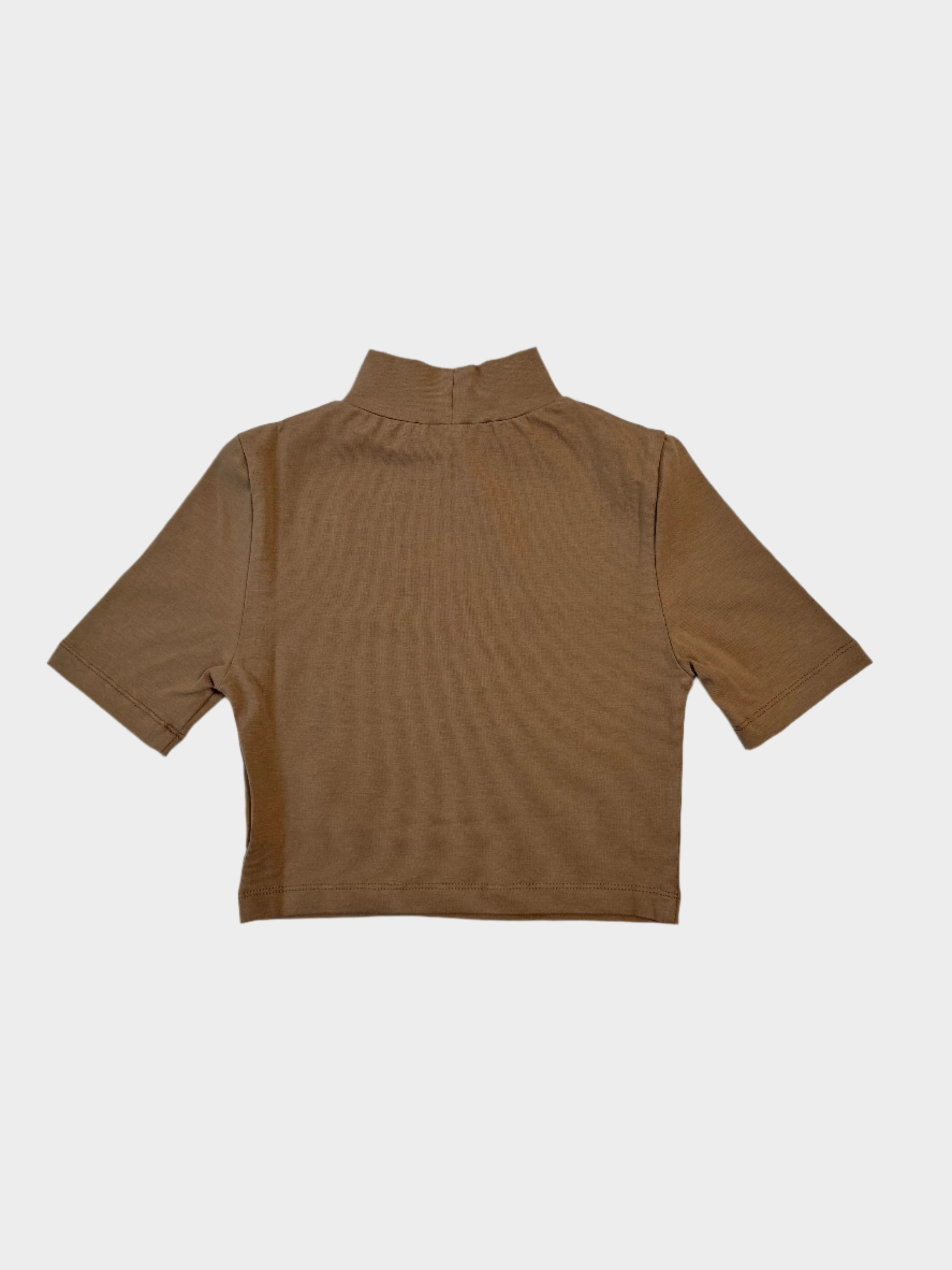 Crop Top Tortora A Lupetto In Bielastico A Mezza Manica