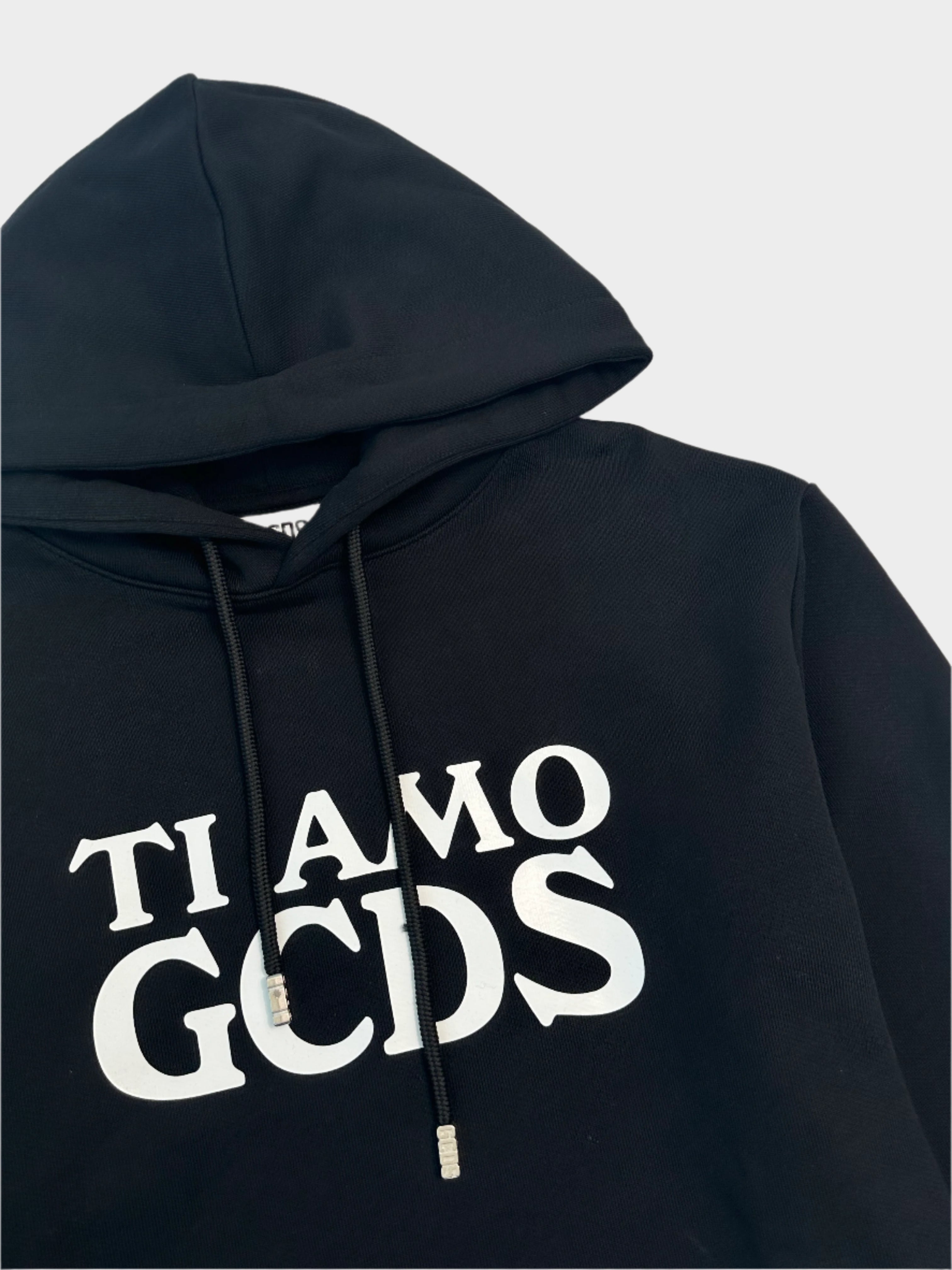 Felpa Cropped Con Cappuccio "Ti Amo" Nera
