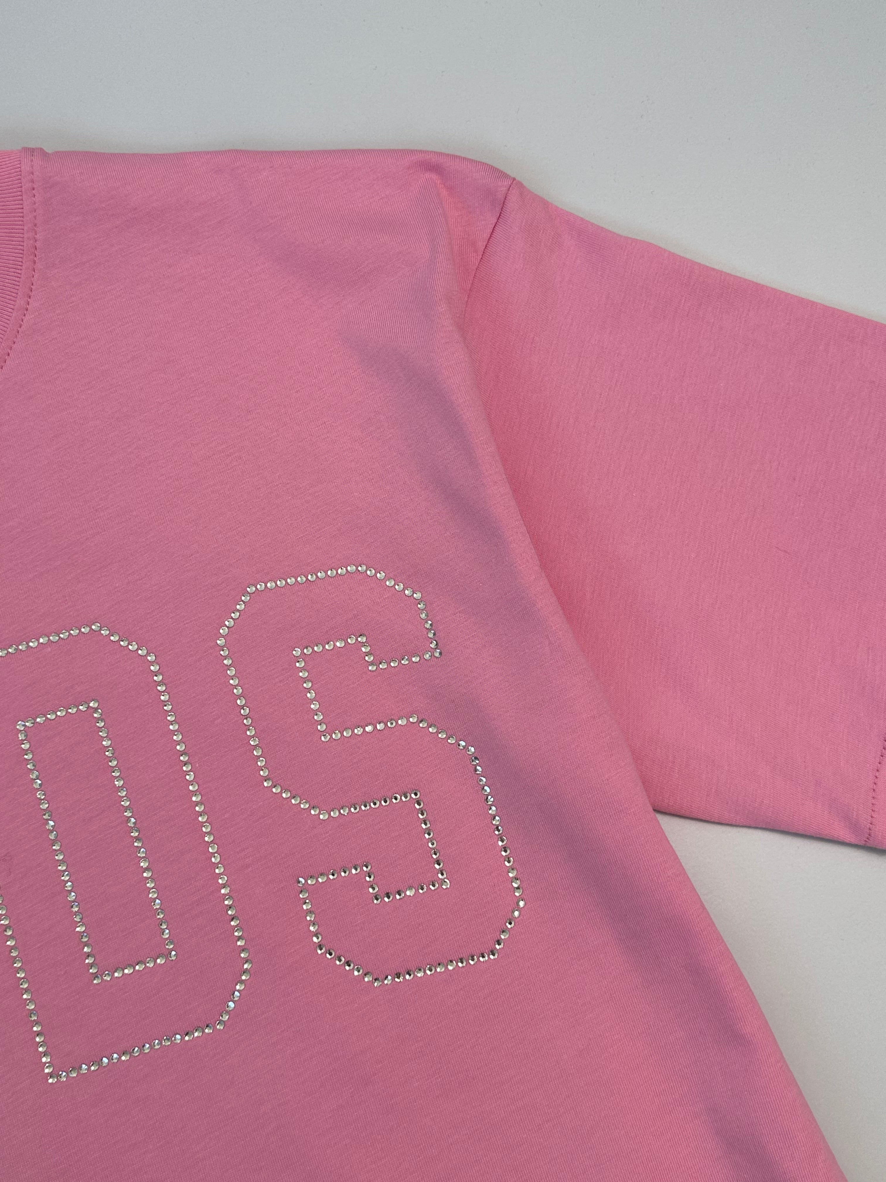T-Shirt Rosa Con Logo Bling