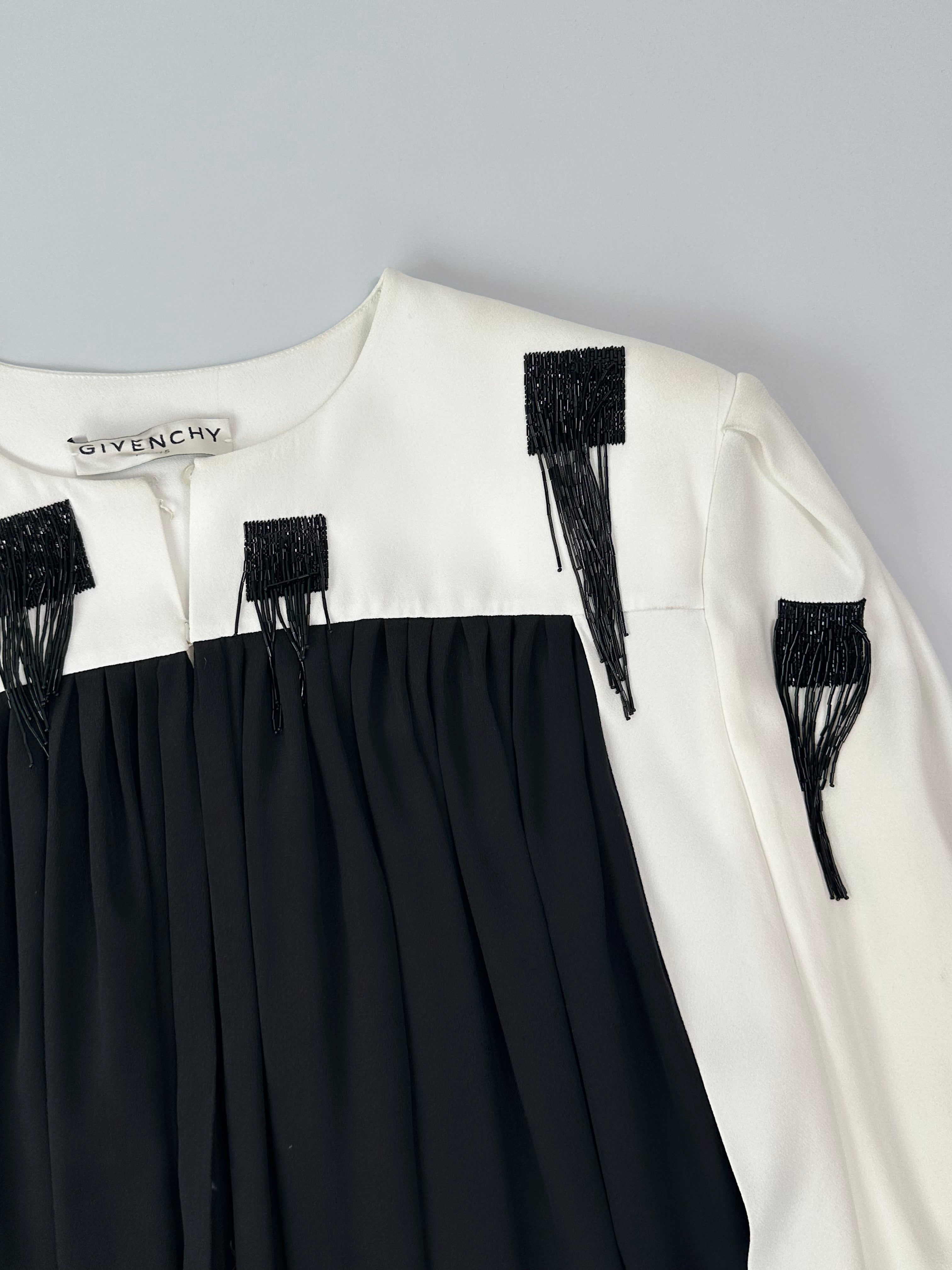Two-Tone Shirt With Fringes Black/White