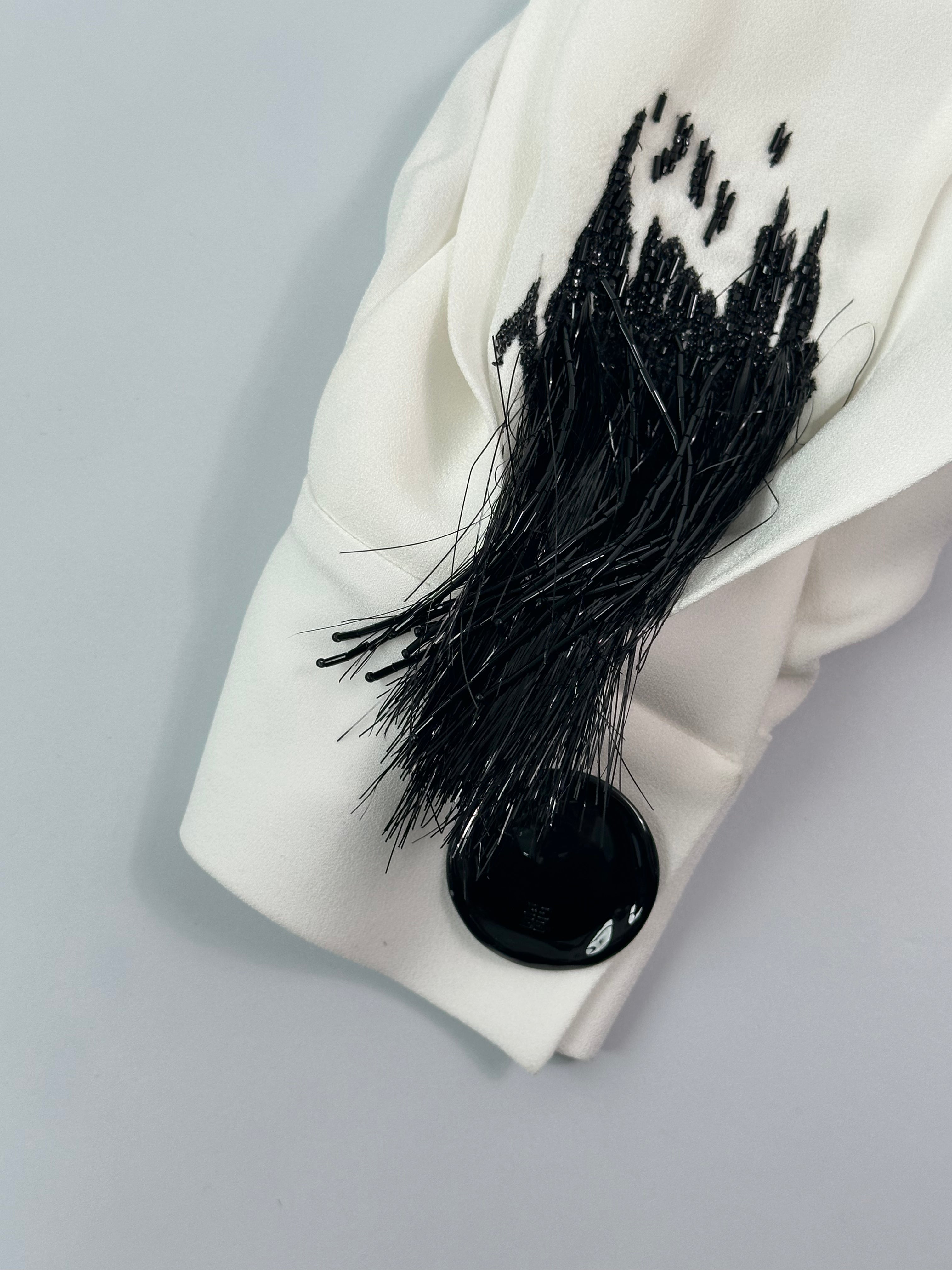 Two-Tone Shirt With Fringes Black/White