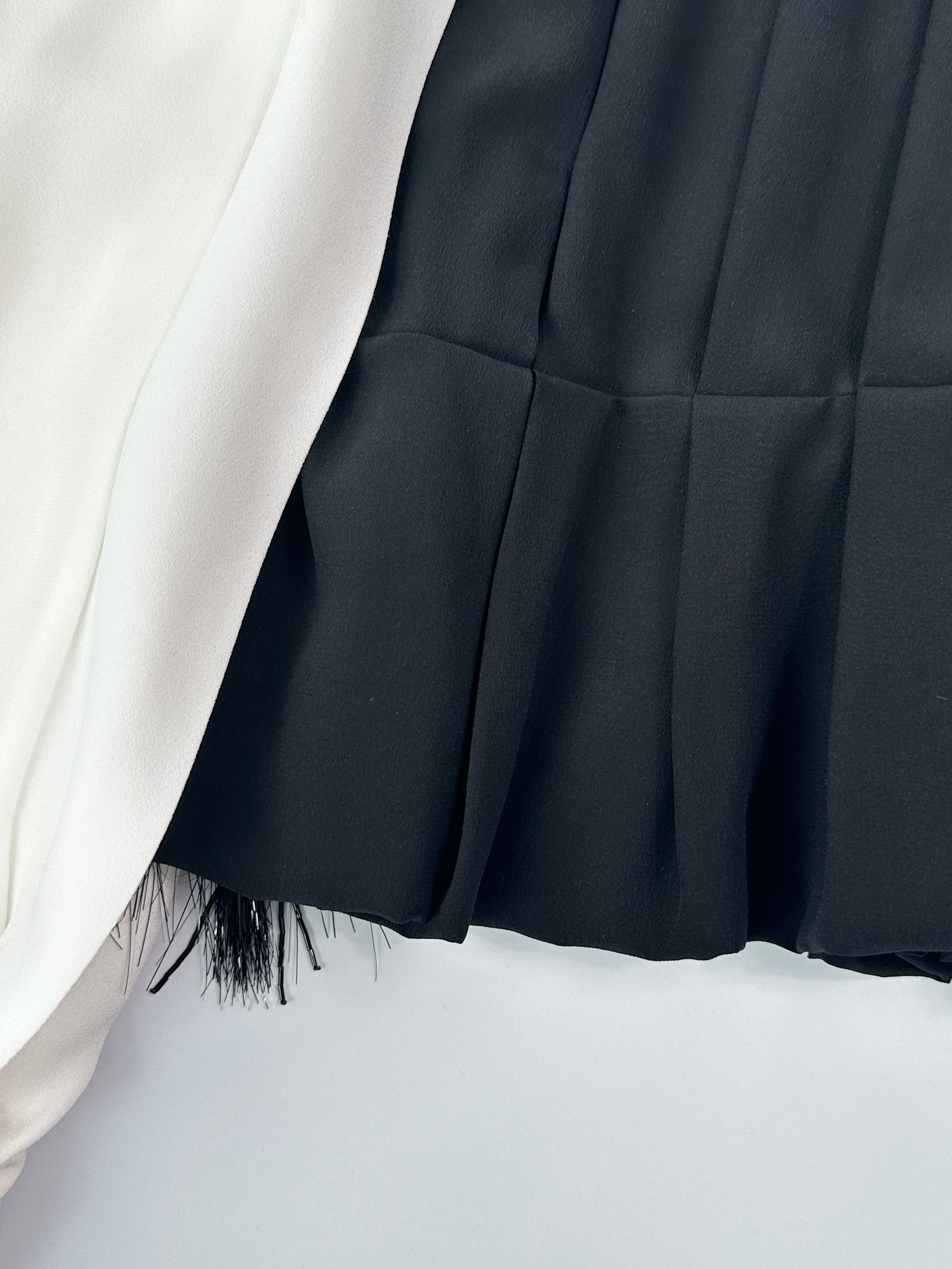 Two-Tone Shirt With Fringes Black/White