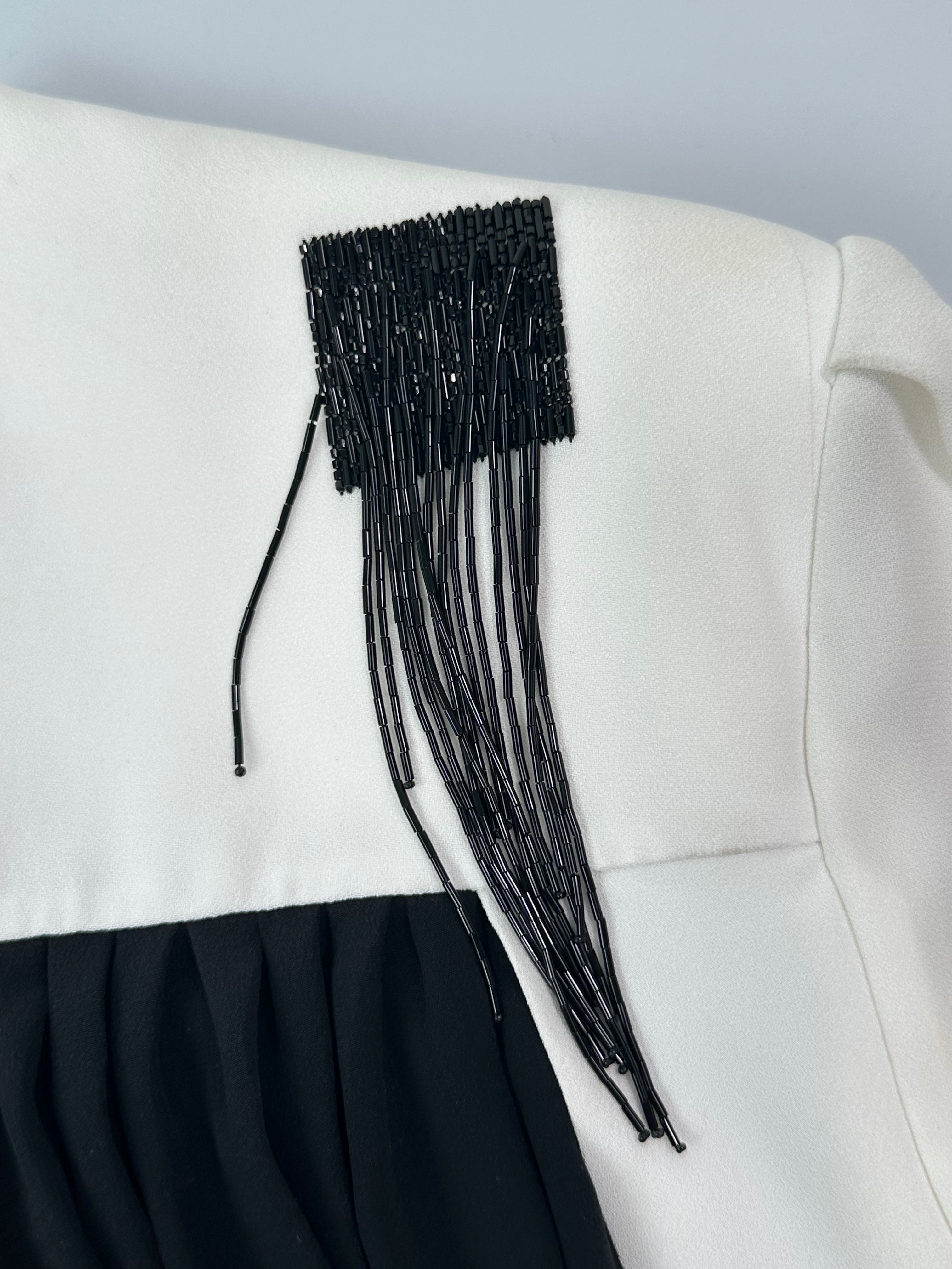 Two-Tone Shirt With Fringes Black/White