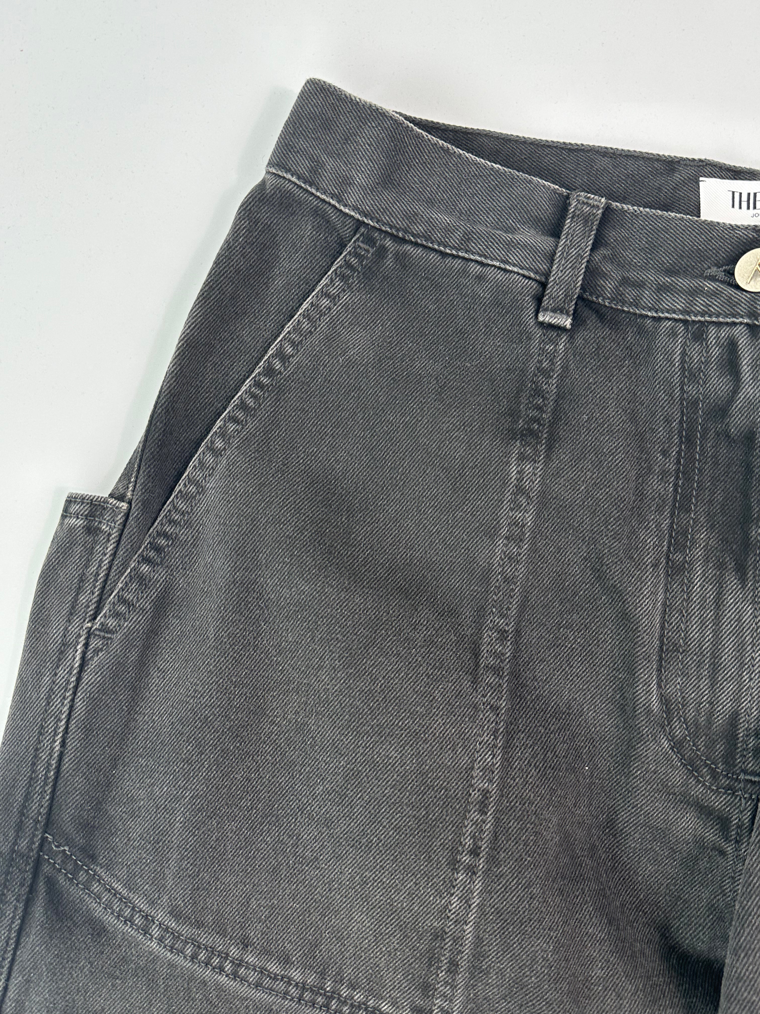 Jeans Neri A Gamba Ampia Con Cuciture Curvilinee