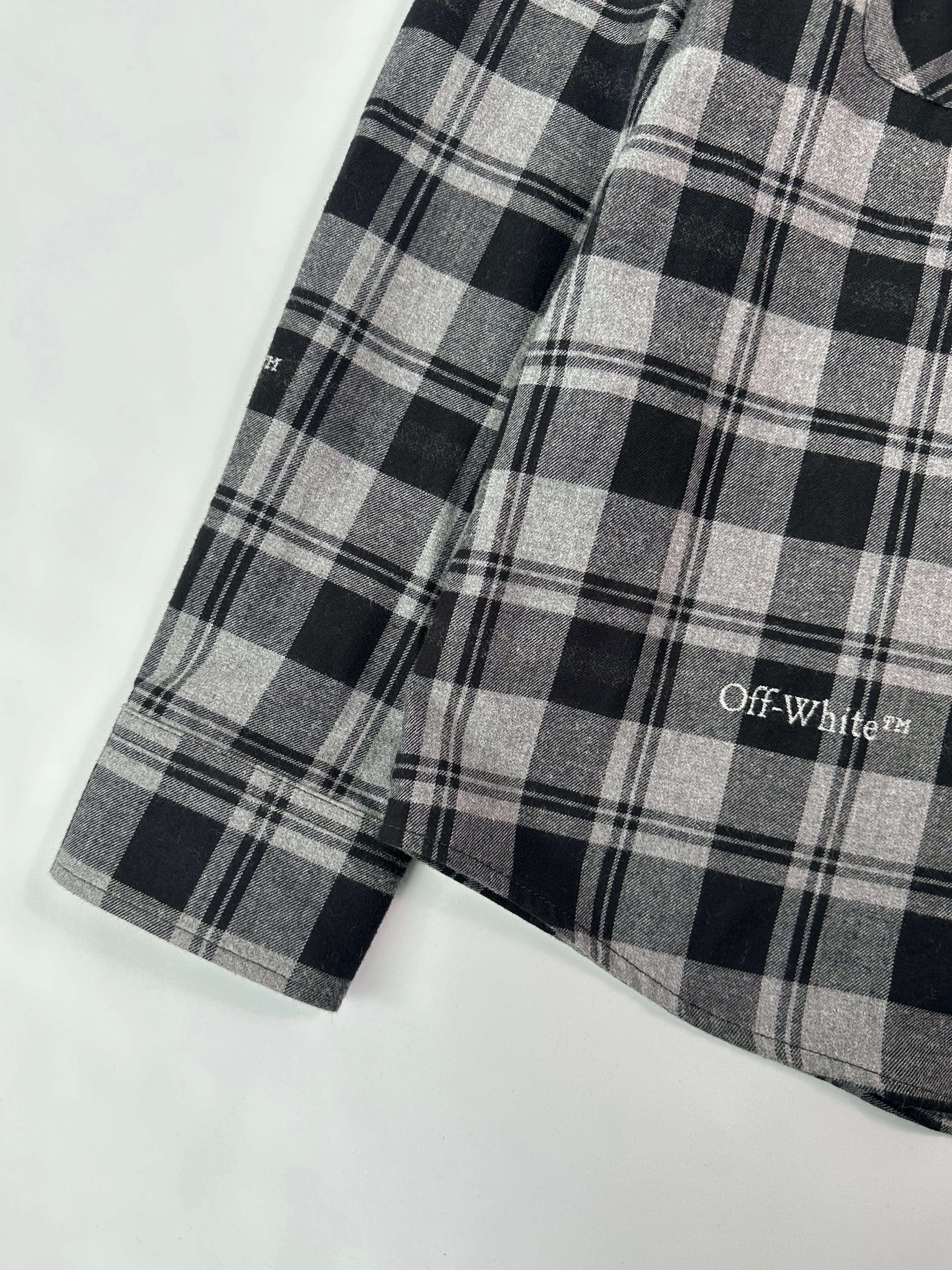 Camicia A Quadri Grigia Con Cappuccio E Logo Stampato