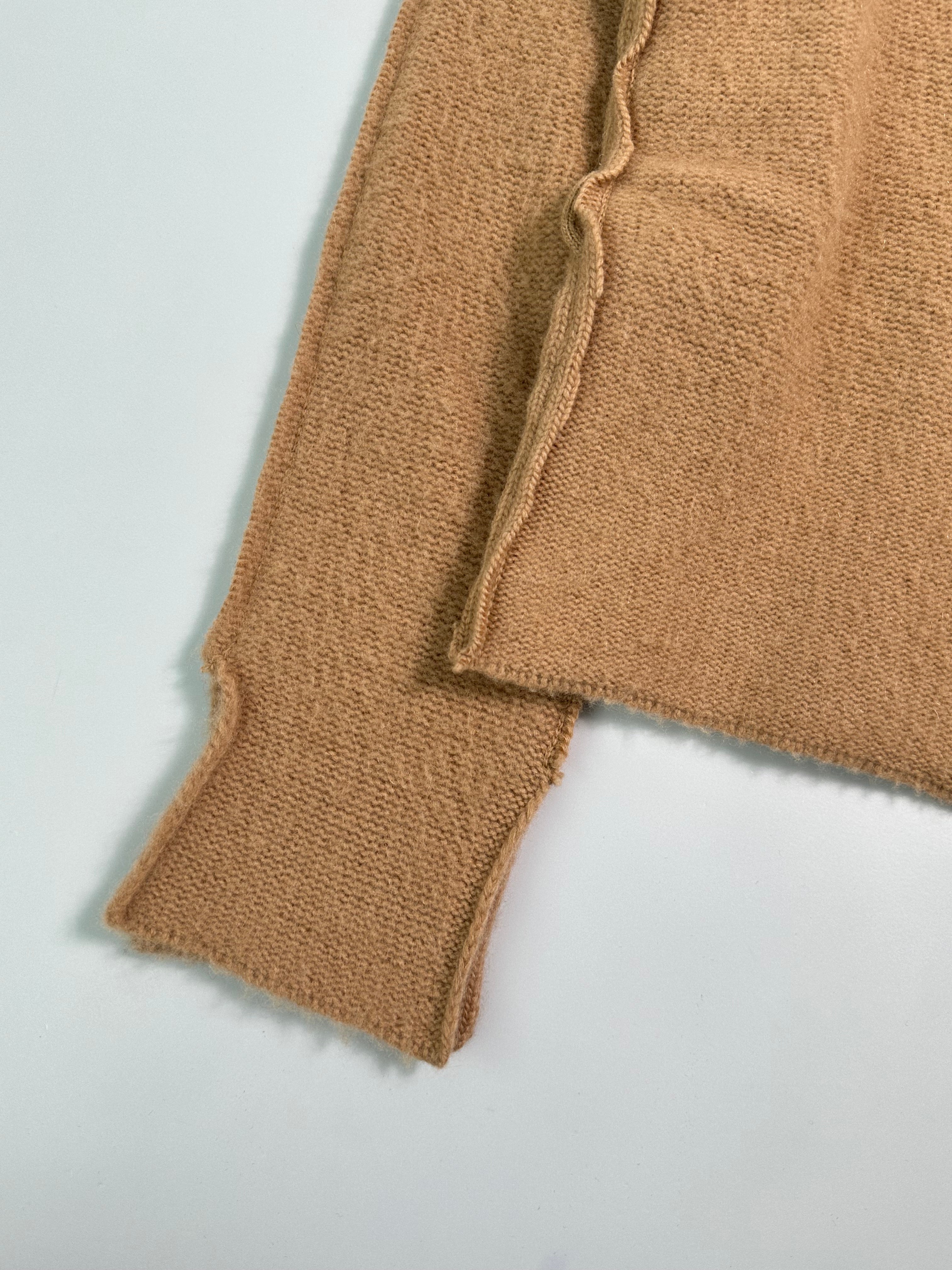 Beige Wool Cashmere Cardigan With Exposed Stitching