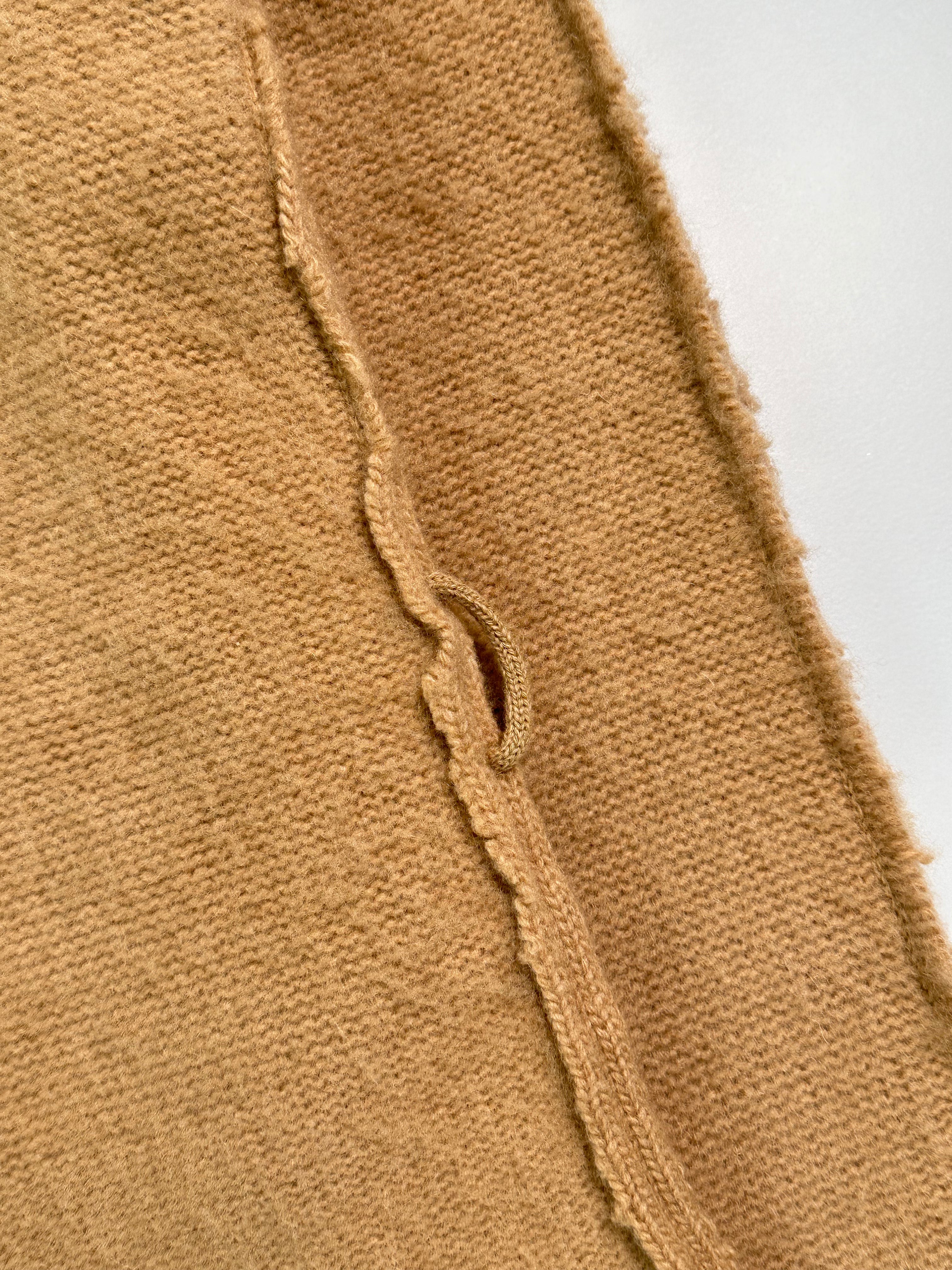 Beige Wool Cashmere Cardigan With Exposed Stitching