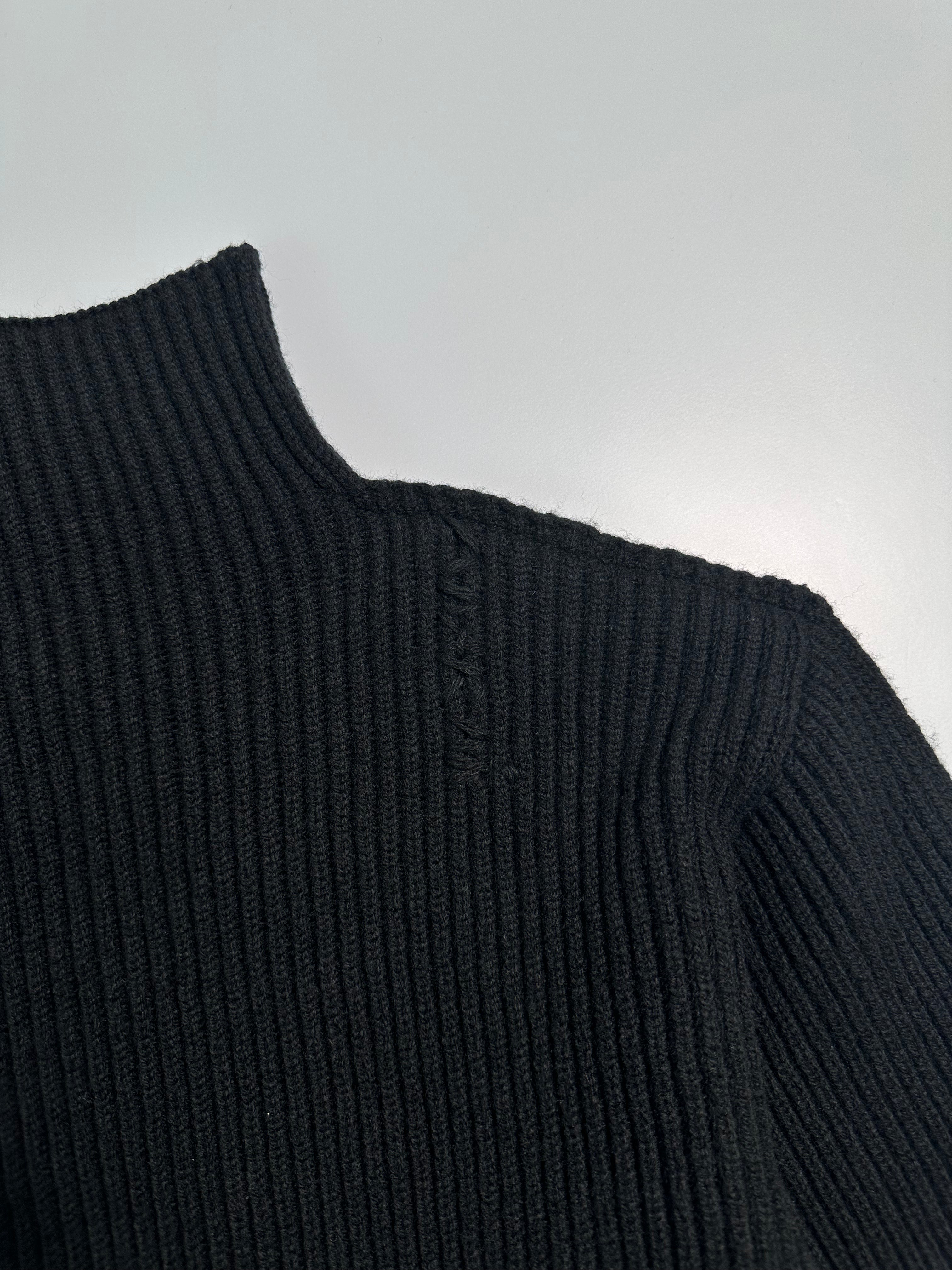 Black Virgin Wool Sweater With Visible Stitching