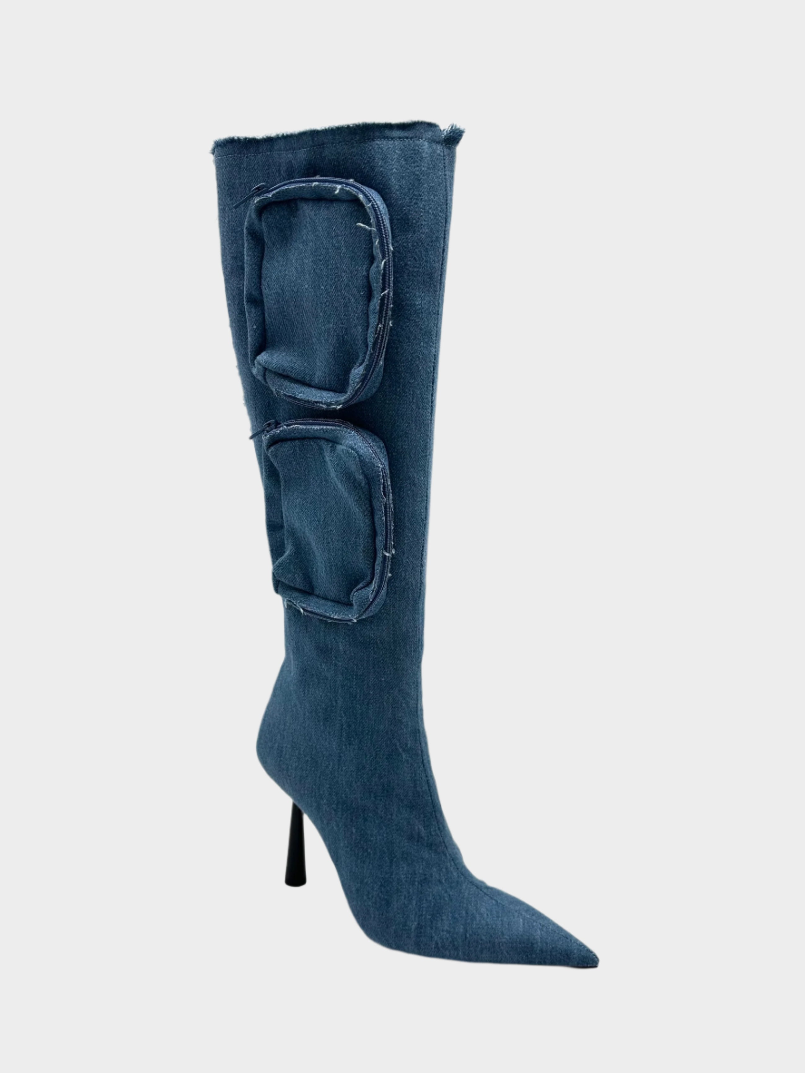 High Denim Boot With Pockets