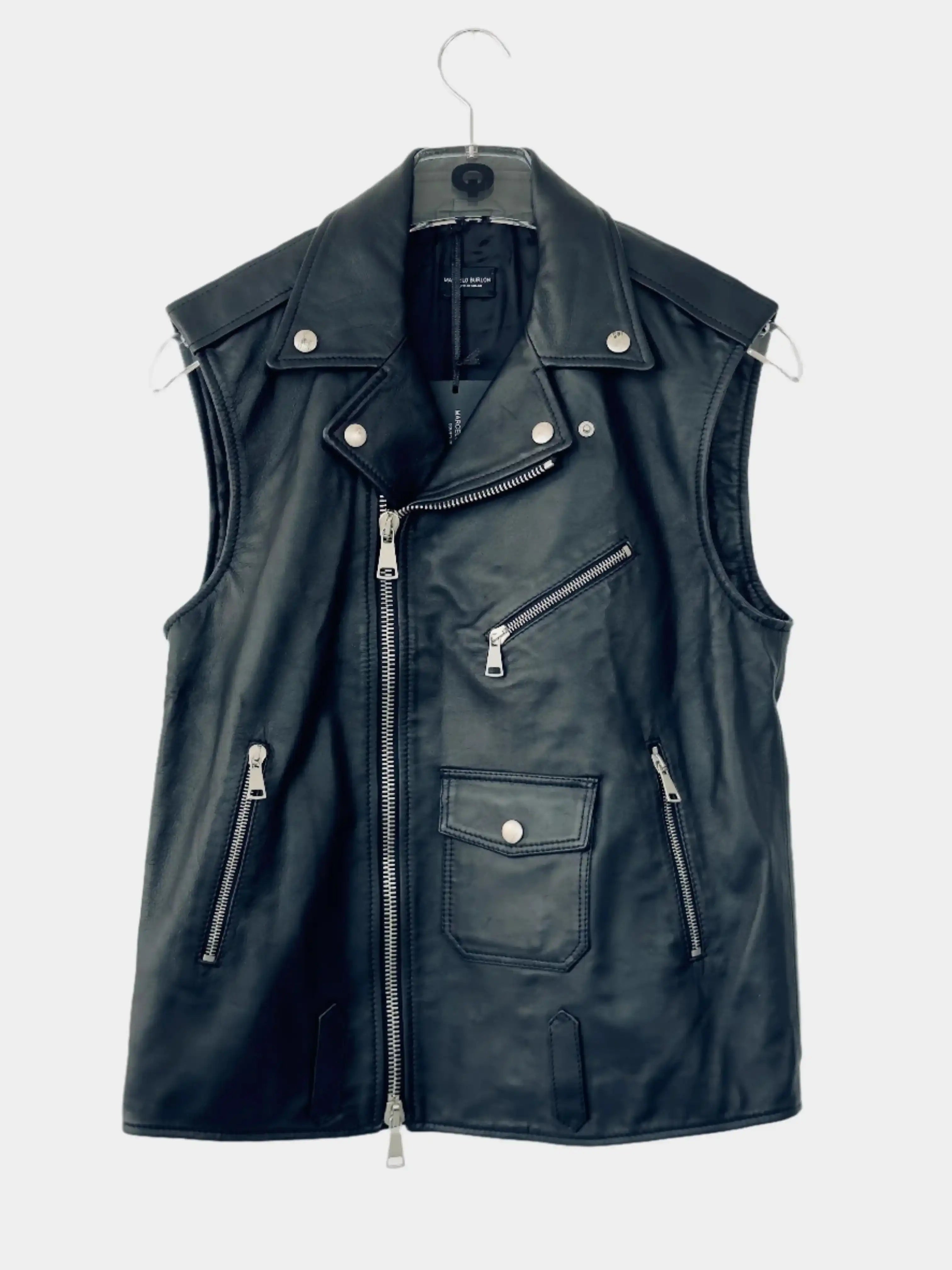 Black Leather Vest With Printed Design