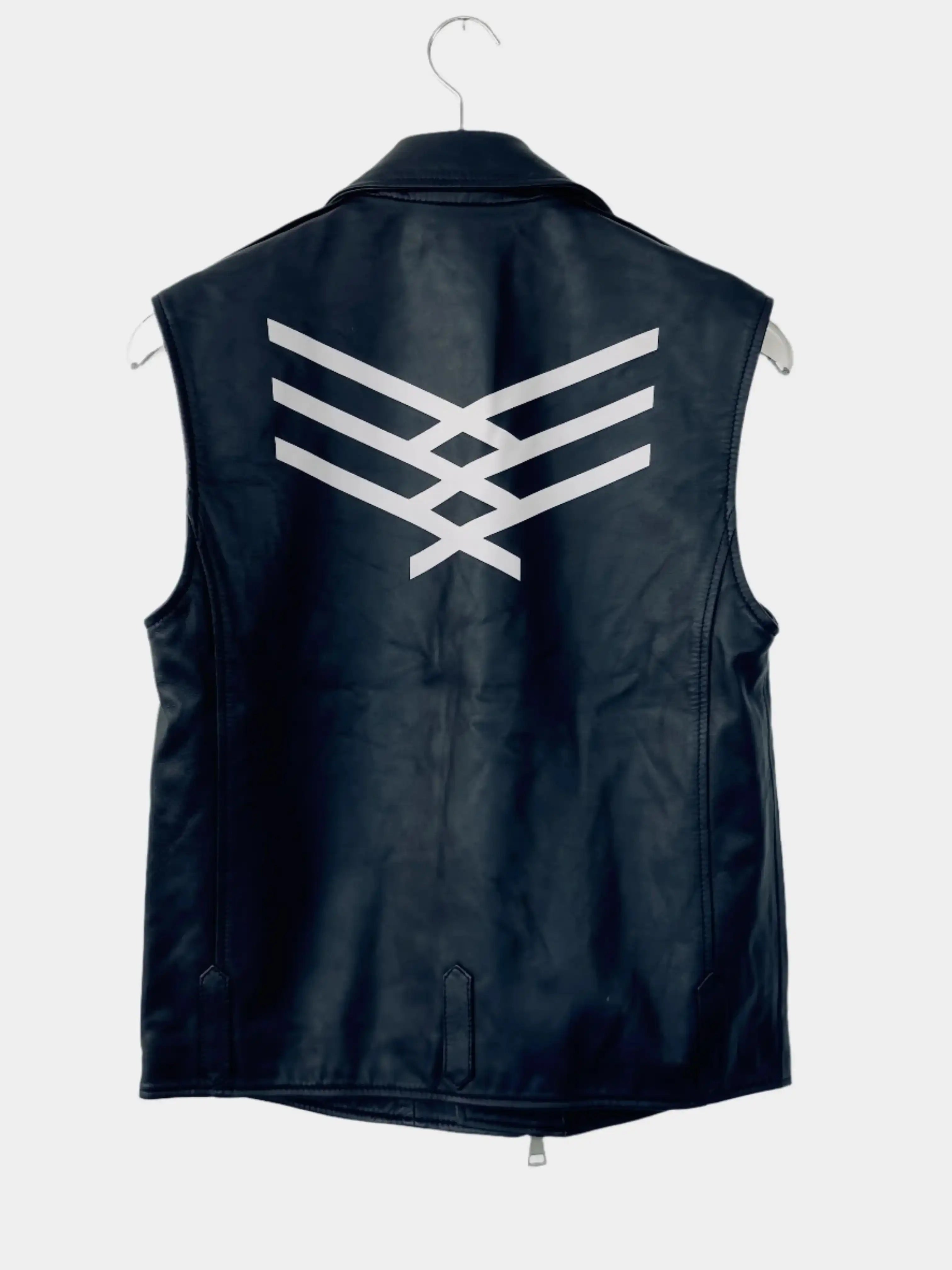 Black Leather Vest With Printed Design
