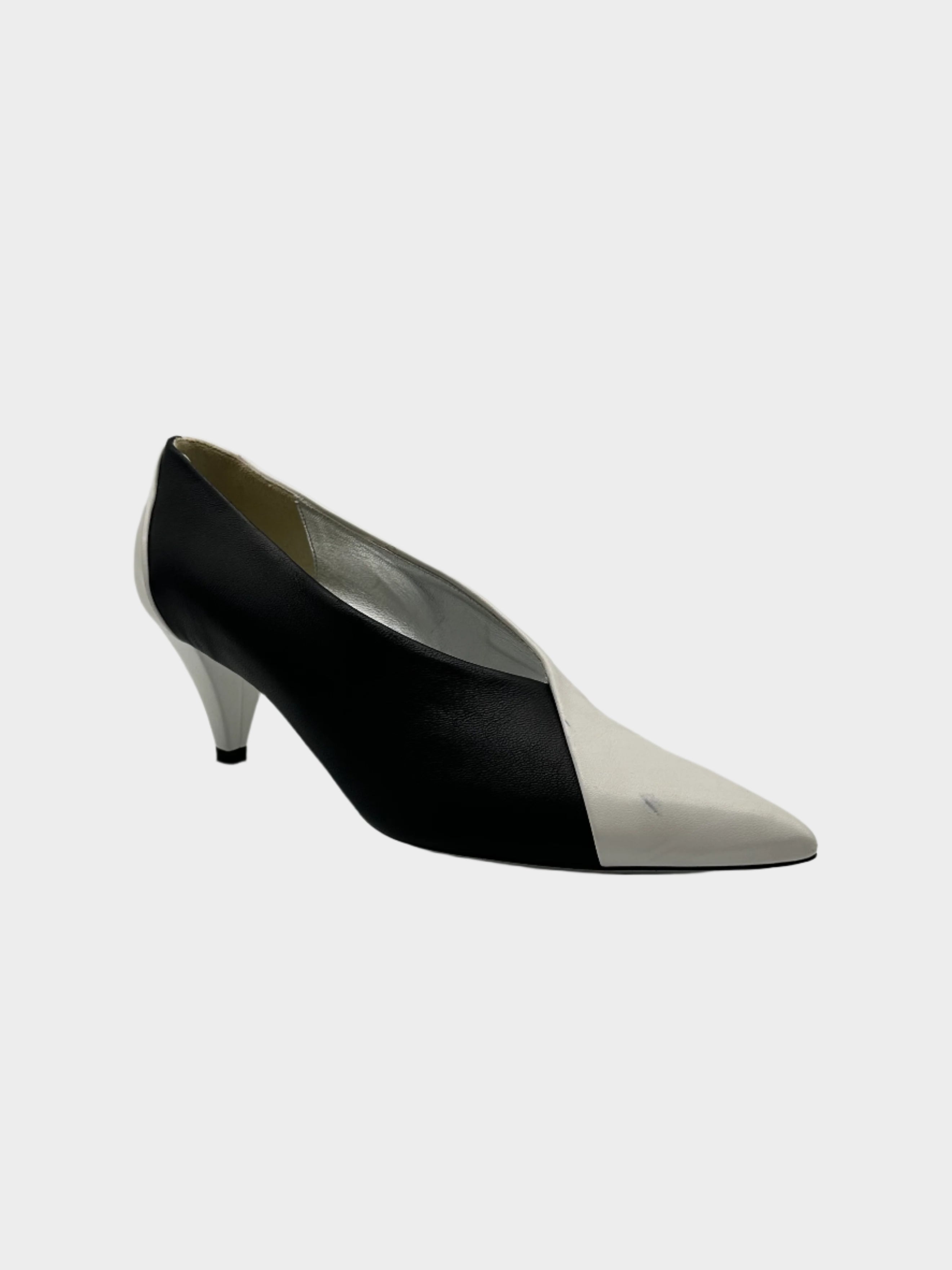 Two-tone Leather Pumps With Medium Spool Heel