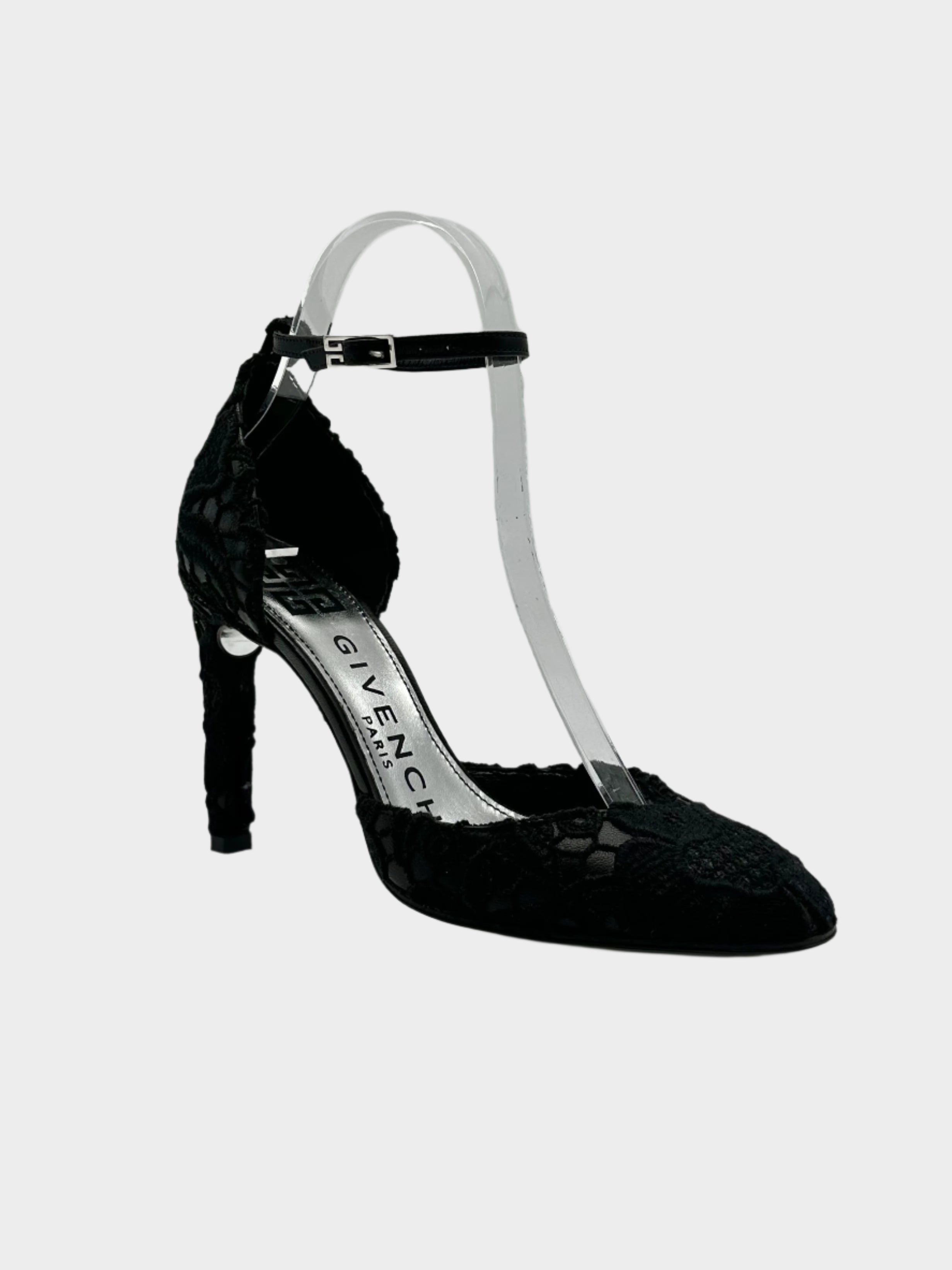 Décolleté In Pizzo Nero Con Cinturino Alla Caviglia
