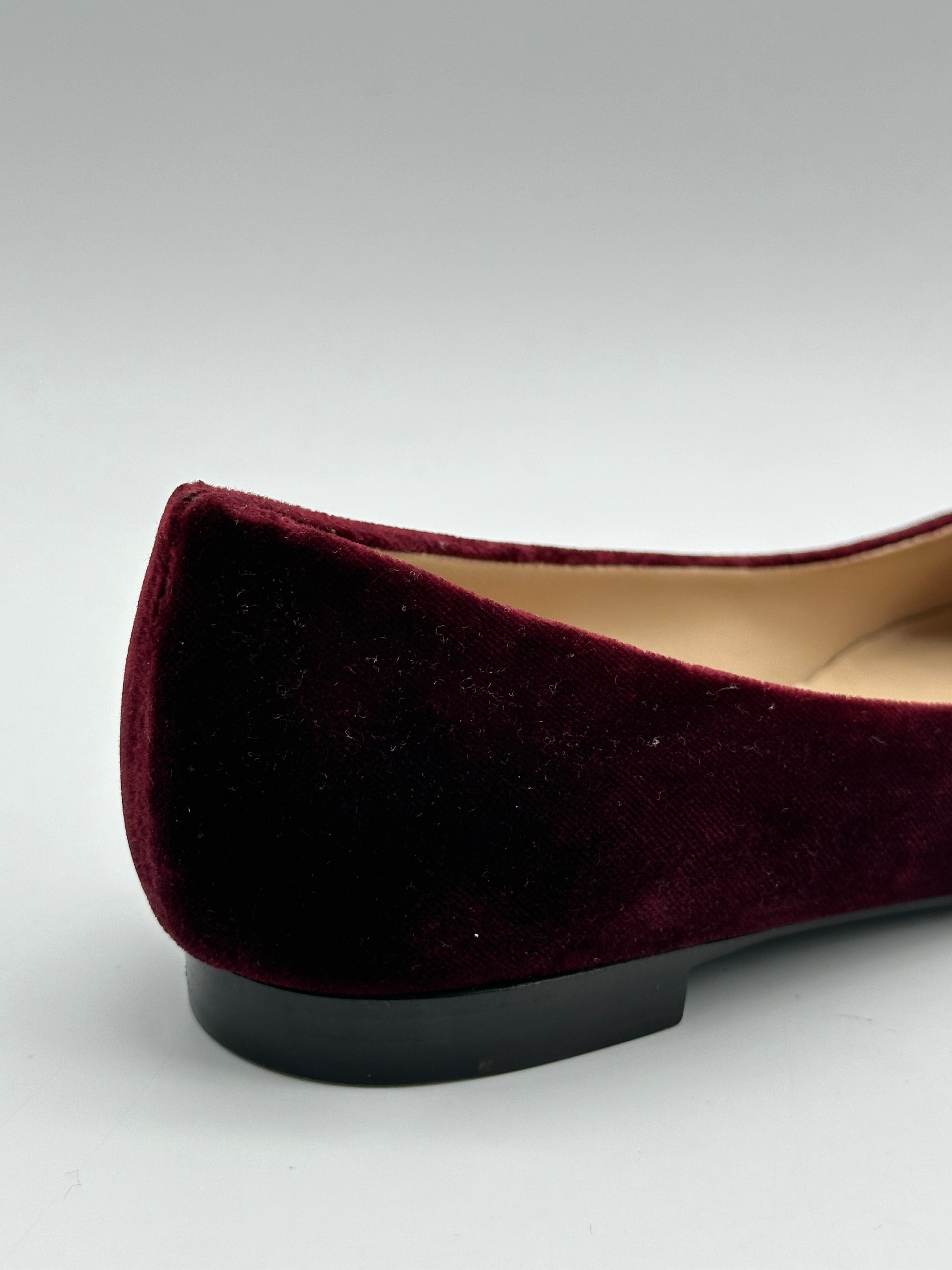 Ballerine In Velluto Bordeaux Con Fiore E Punta A Contrasto