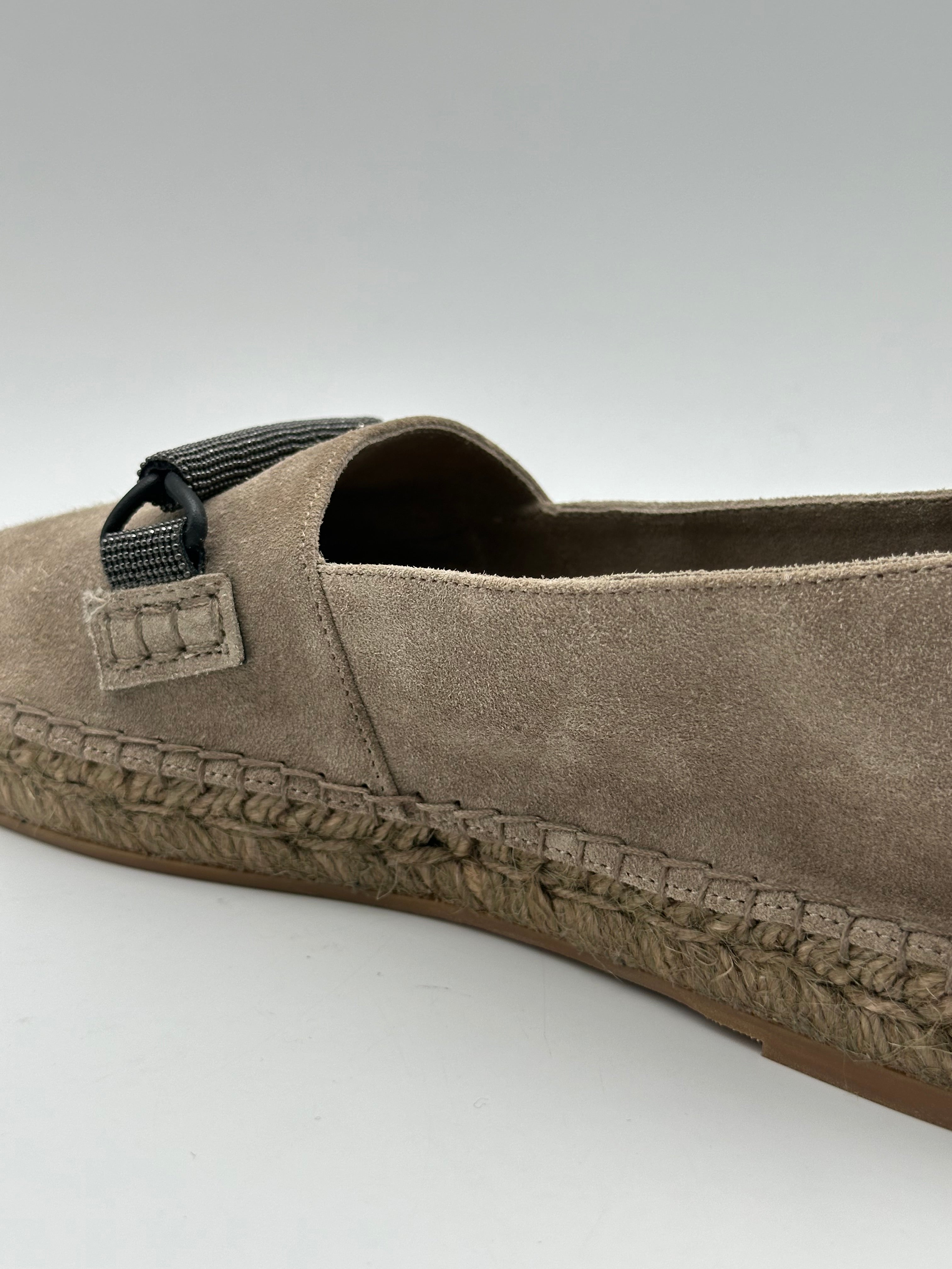 Brown Suede Espadrilles With Decorative Technical Lace