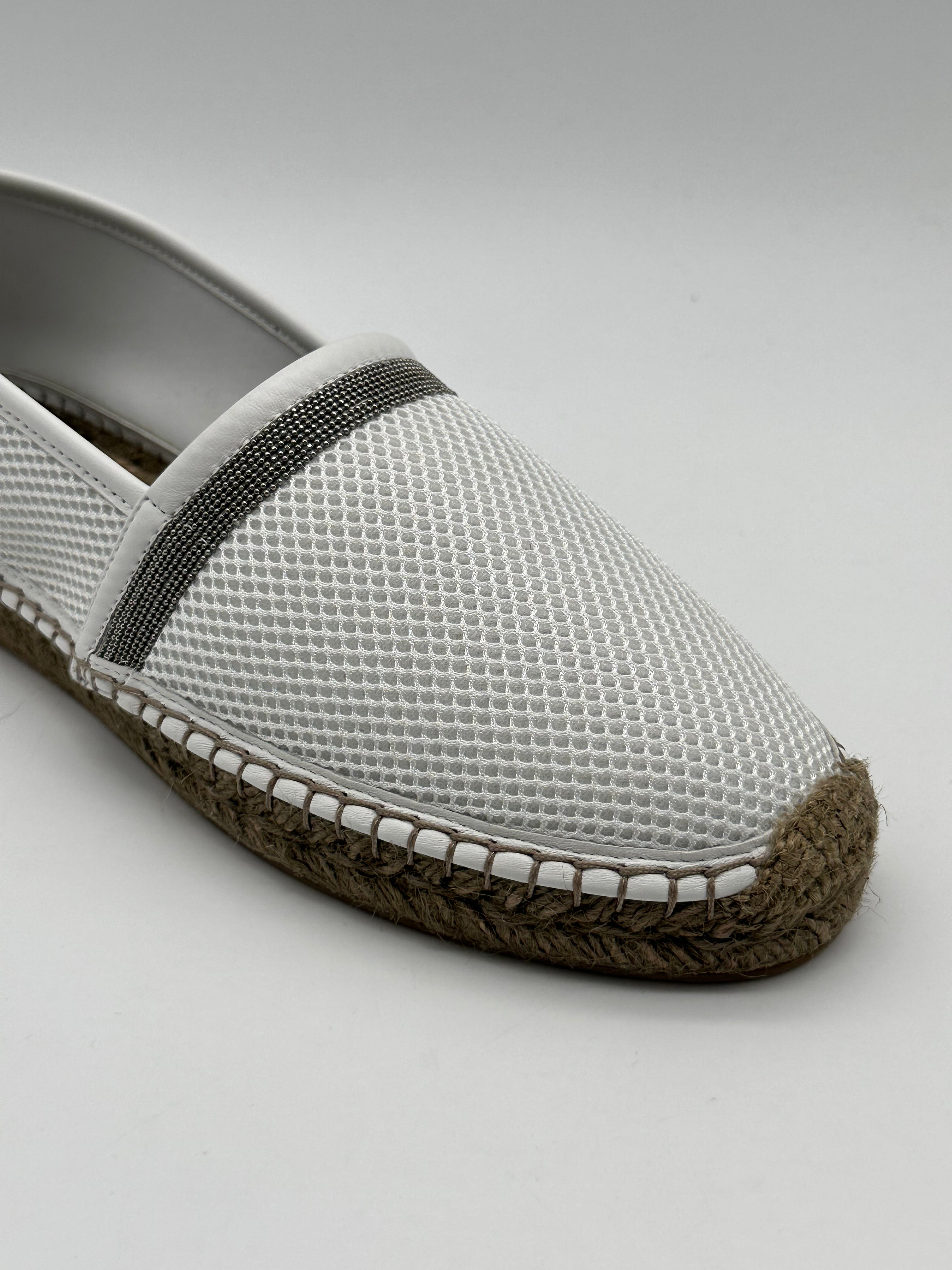White Espadrilles In Technical Mesh With Metallic Bead Detail
