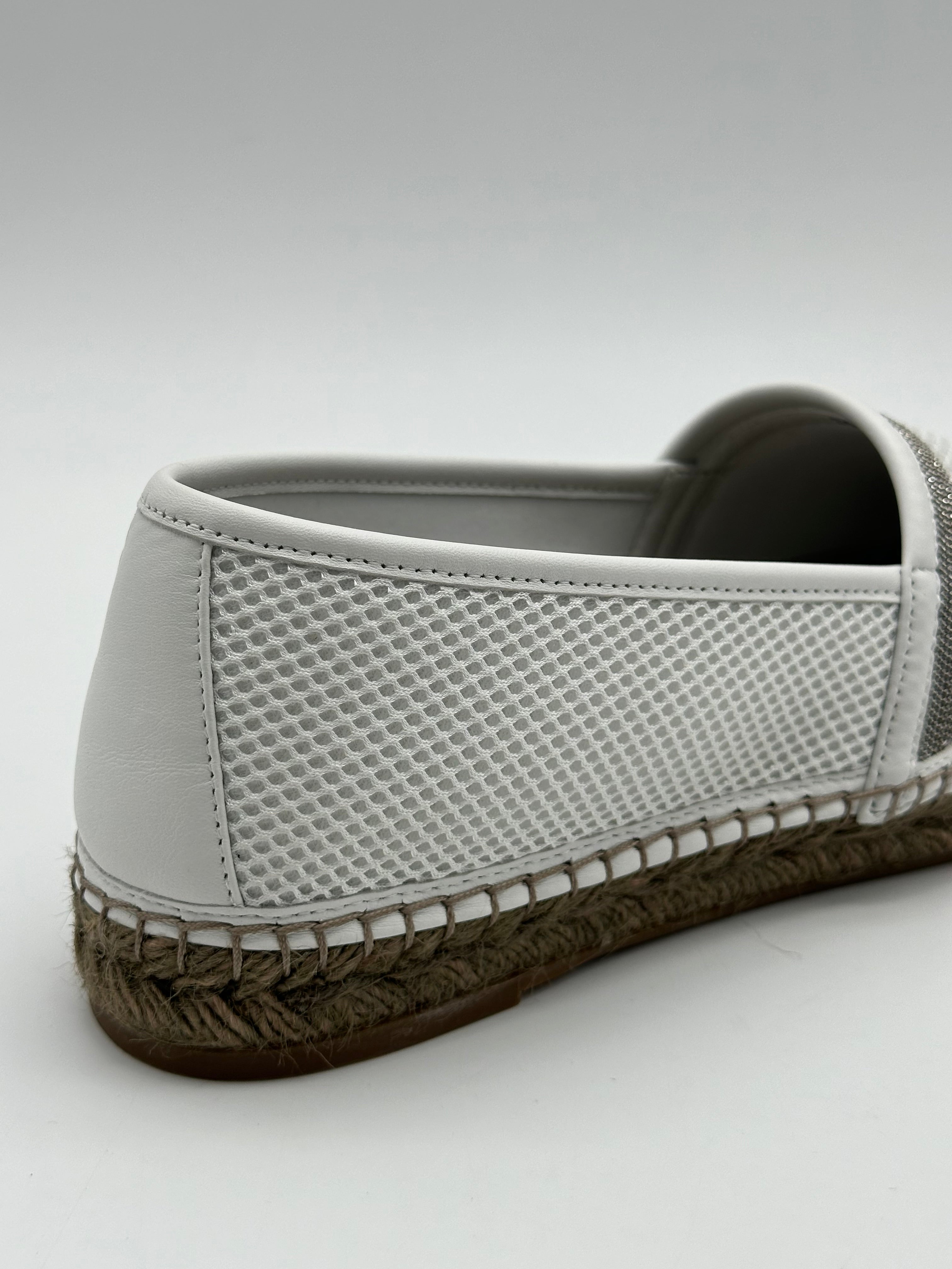 White Espadrilles In Technical Mesh With Metallic Bead Detail