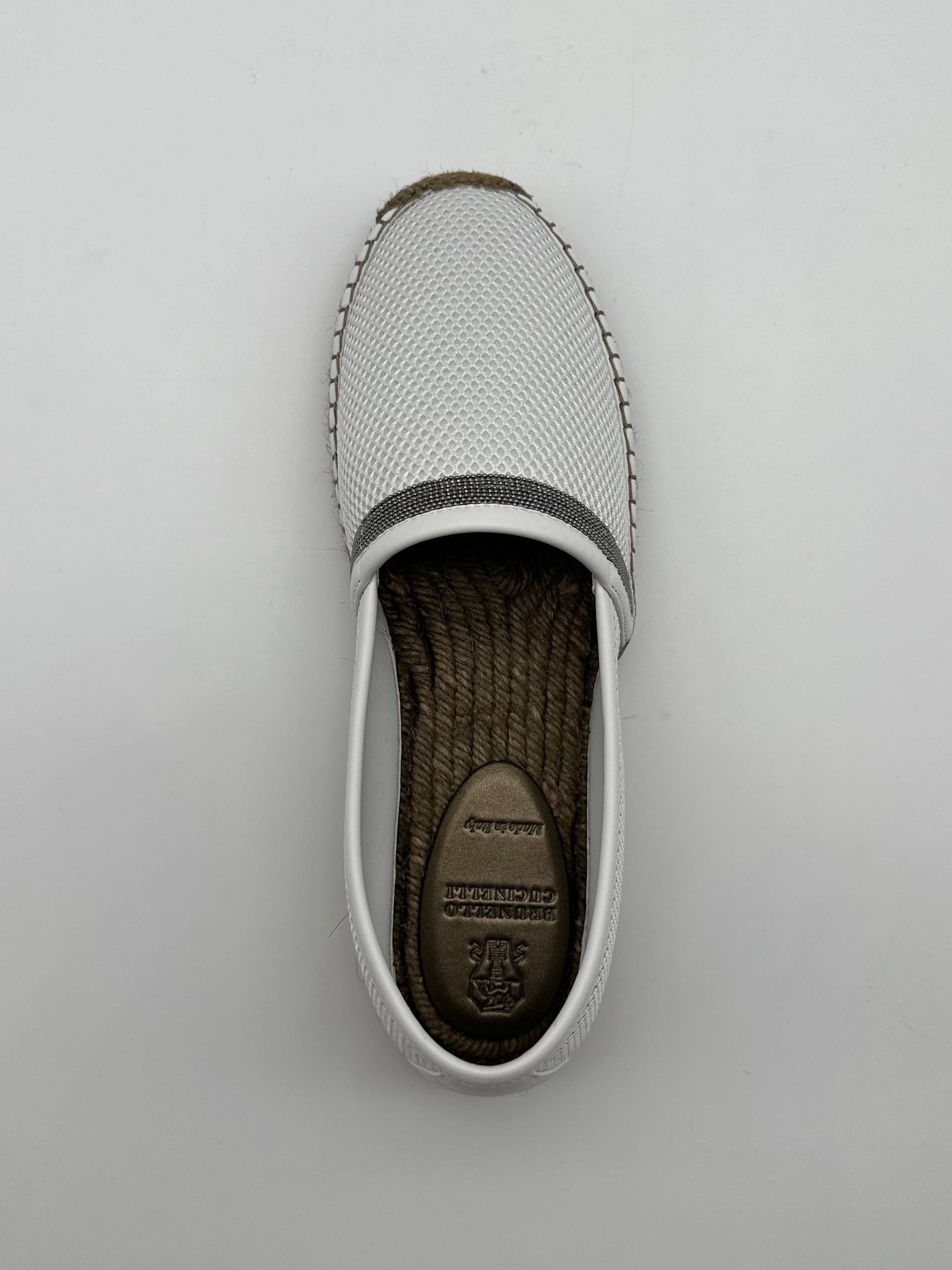 White Espadrilles In Technical Mesh With Metallic Bead Detail