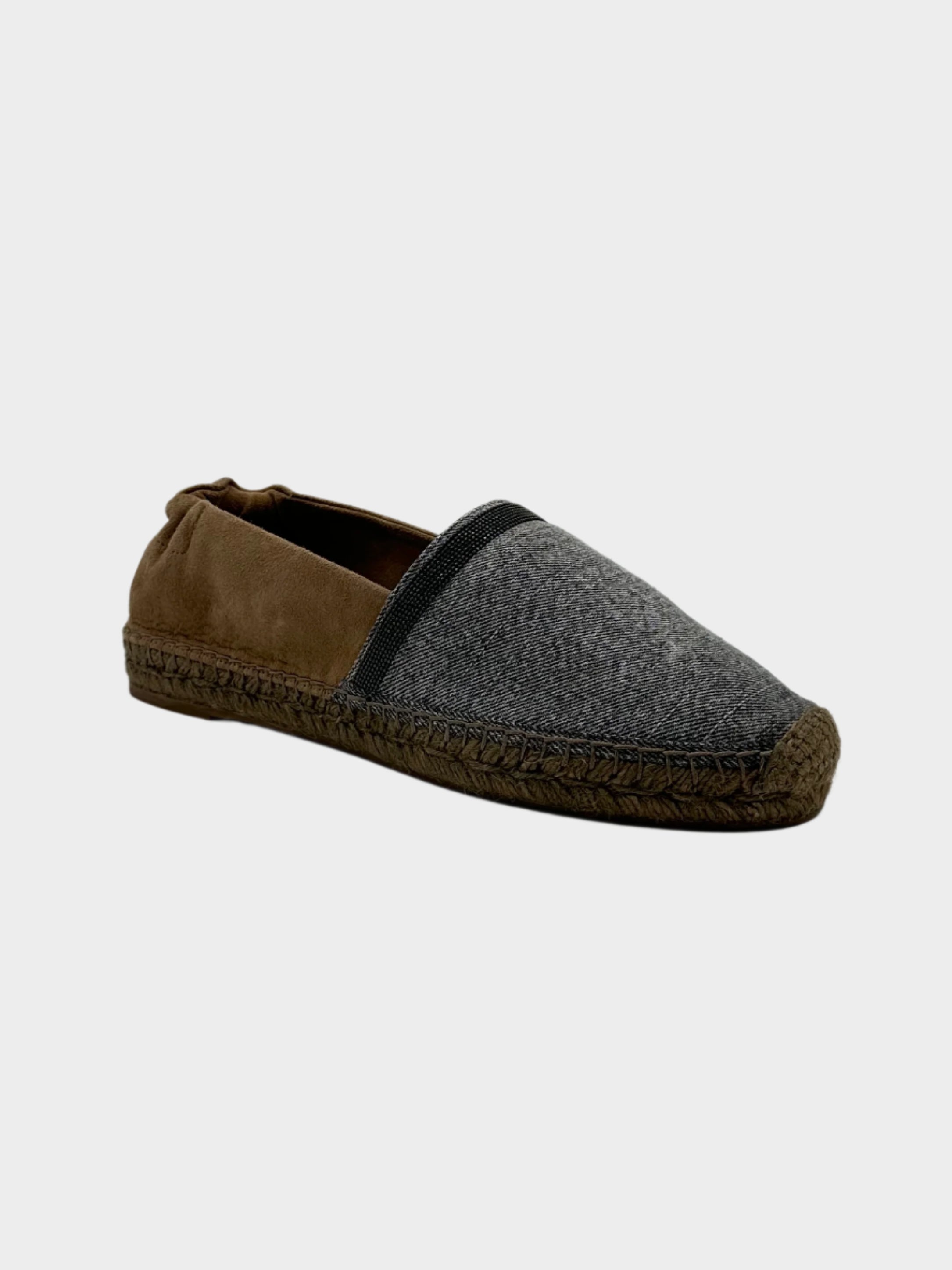 Suede and Fabric Espadrilles with Metallic Beaded Band