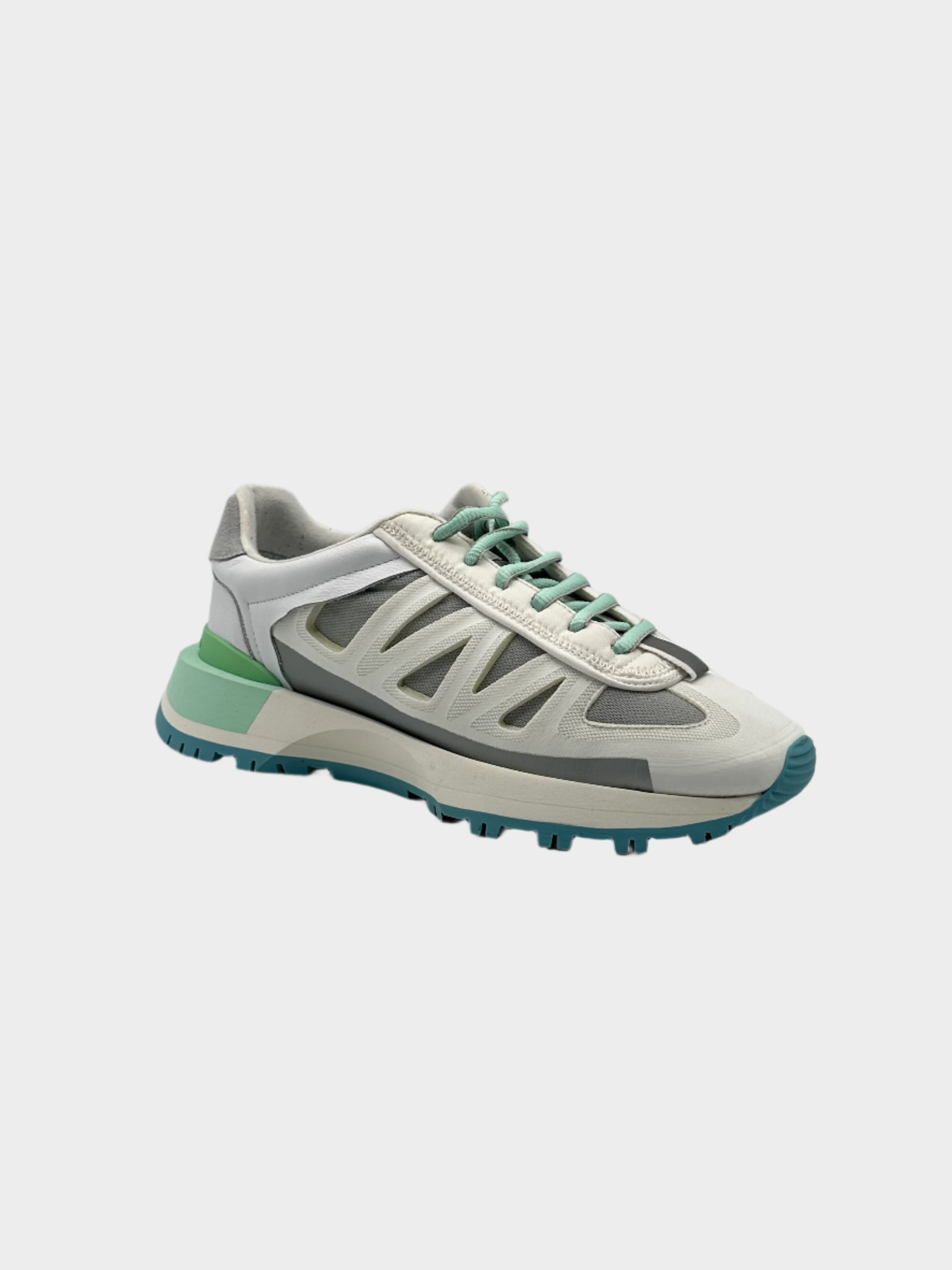 Sneaker Running Style Multimateriale Con Suola Chunky Bianco/Azzurro