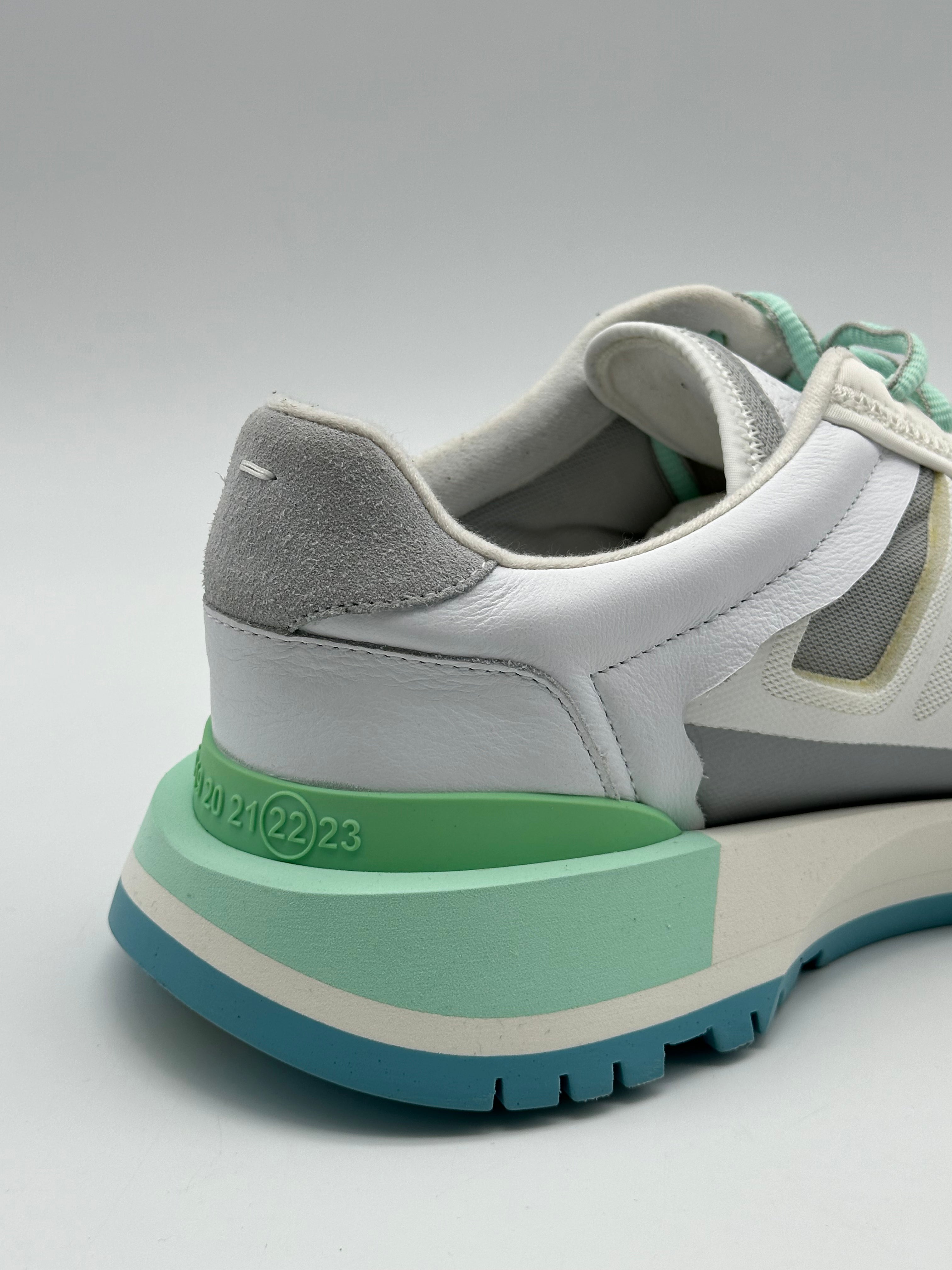Sneaker Running Style Multimateriale Con Suola Chunky Bianco/Azzurro