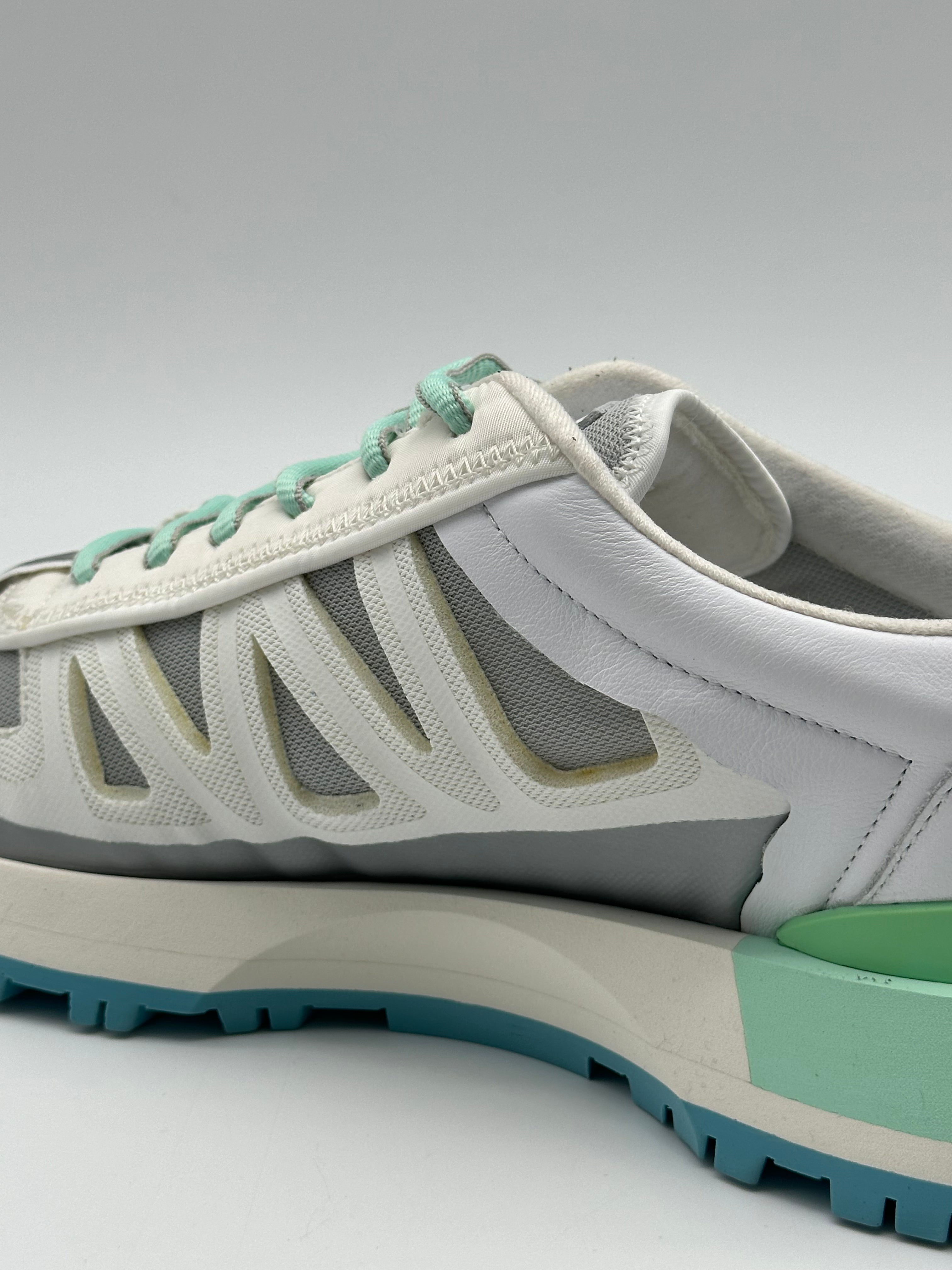 Sneaker Running Style Multimateriale Con Suola Chunky Bianco/Azzurro