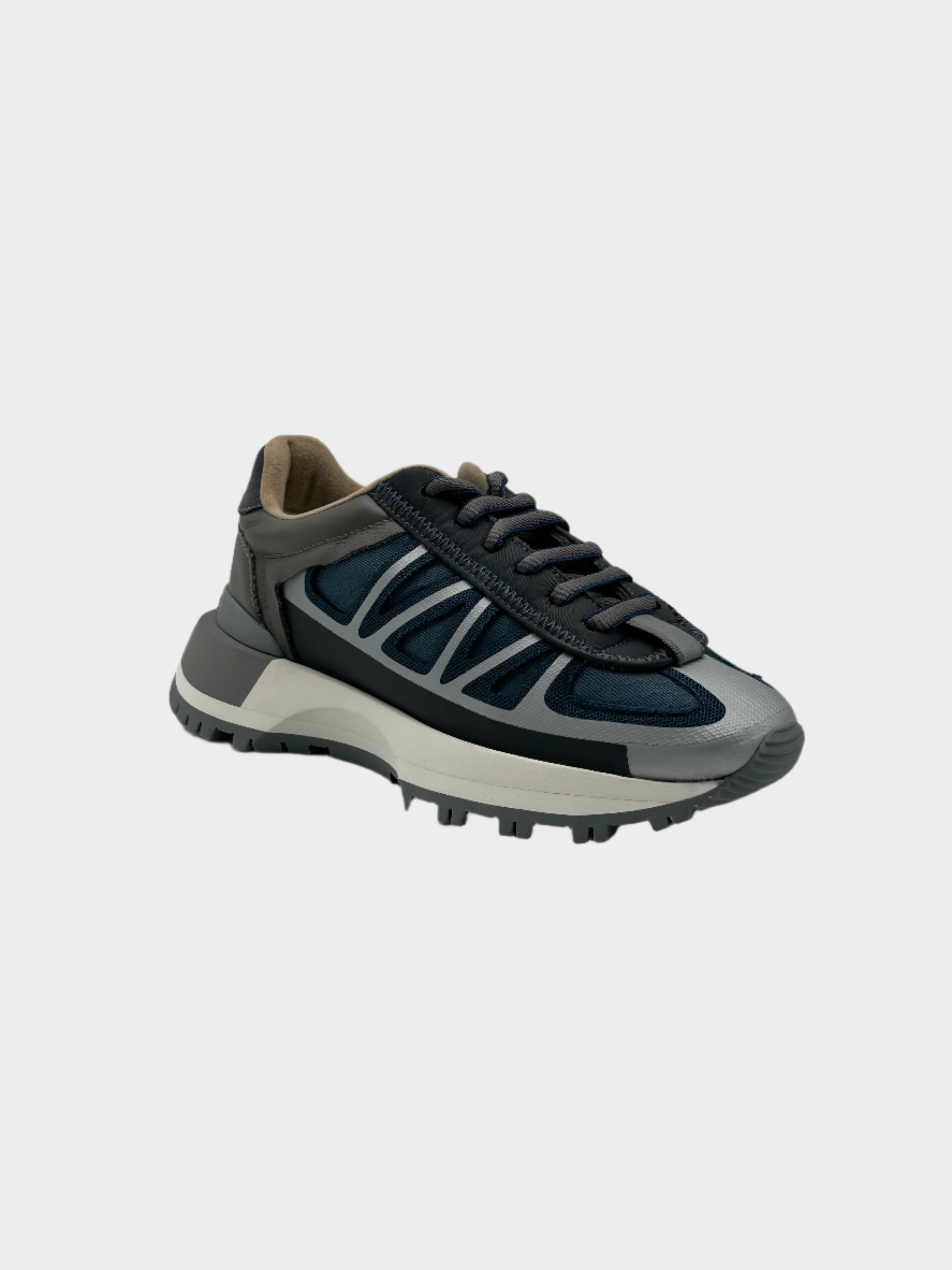 Sneaker Running Style Multimateriale Con Suola Chunky Grigio/Blu