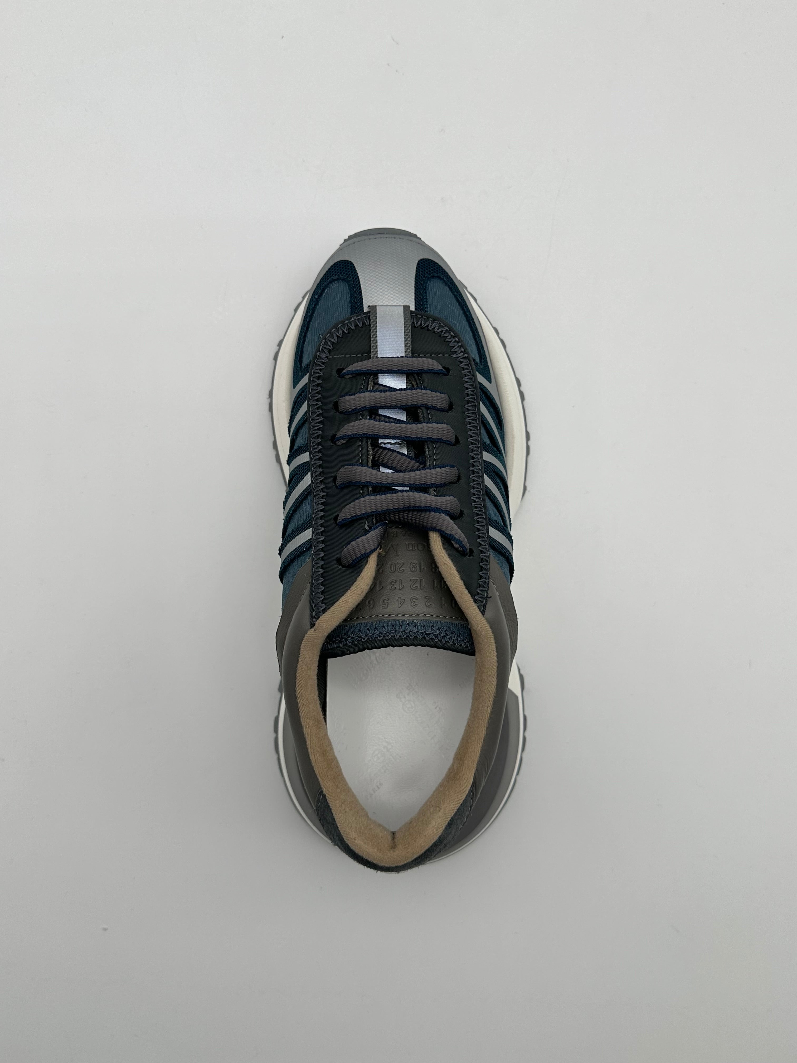 Sneaker Running Style Multimateriale Con Suola Chunky Grigio/Blu