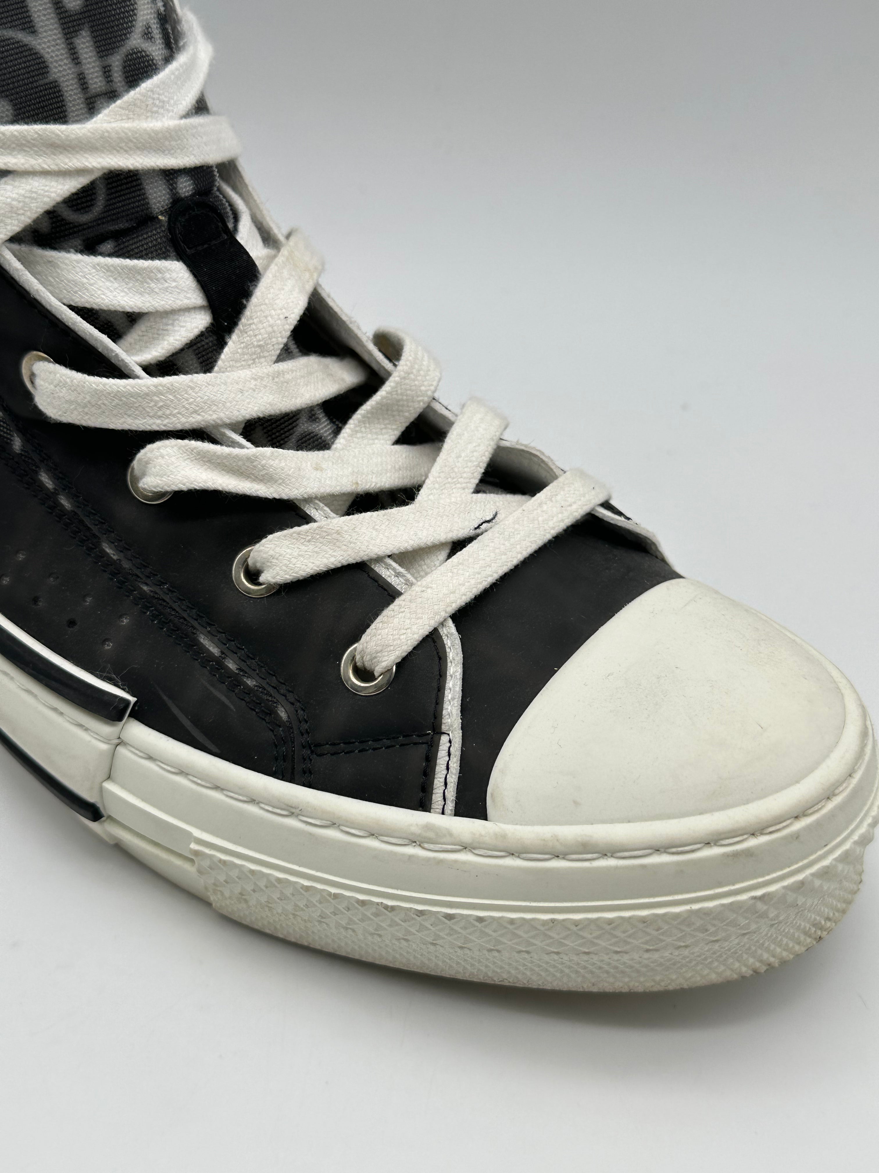 Sneakers Alte Dior B23 In Tela Trasparente Con Monogramma Nero