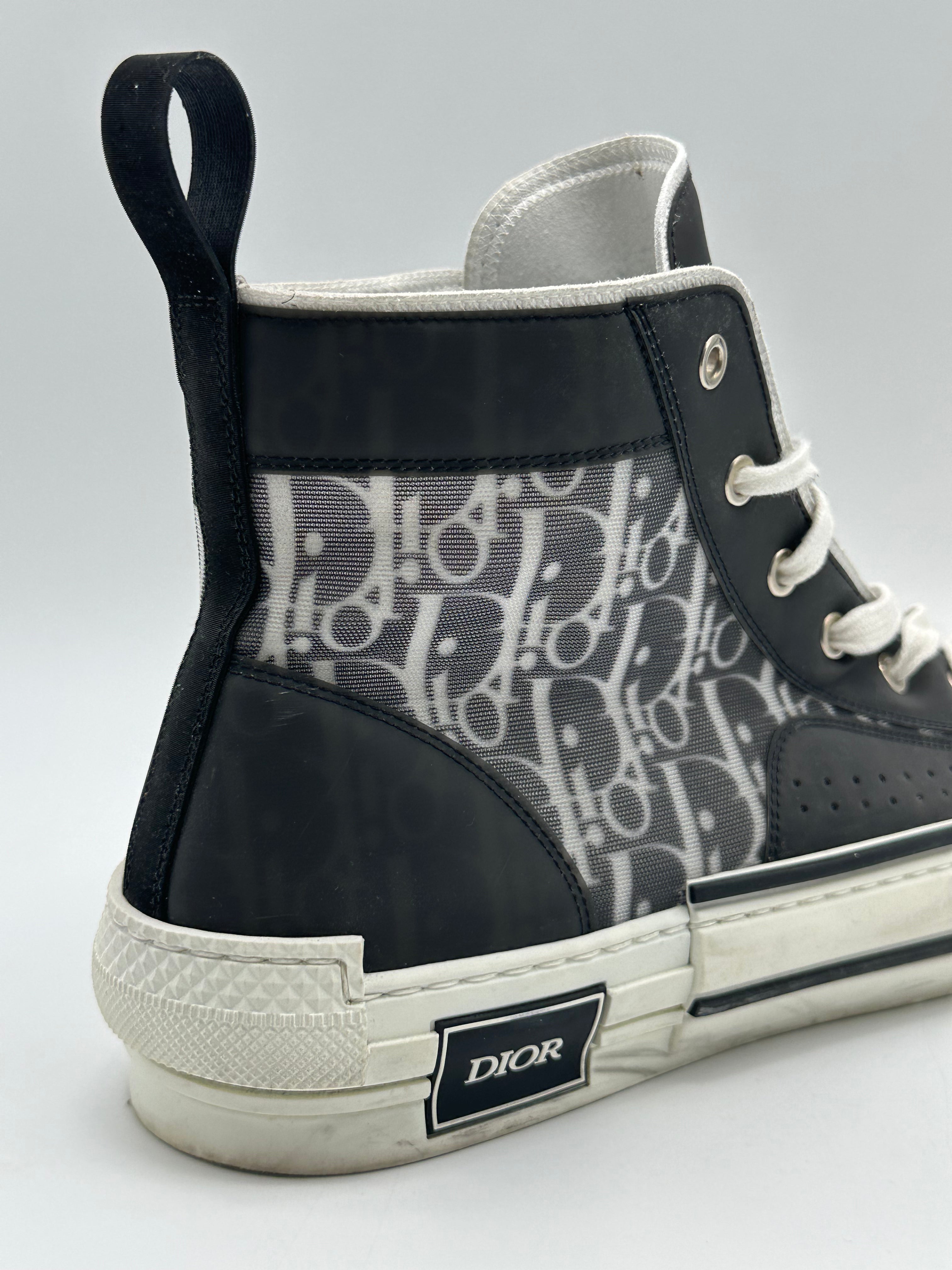 Sneakers Alte Dior B23 In Tela Trasparente Con Monogramma Nero