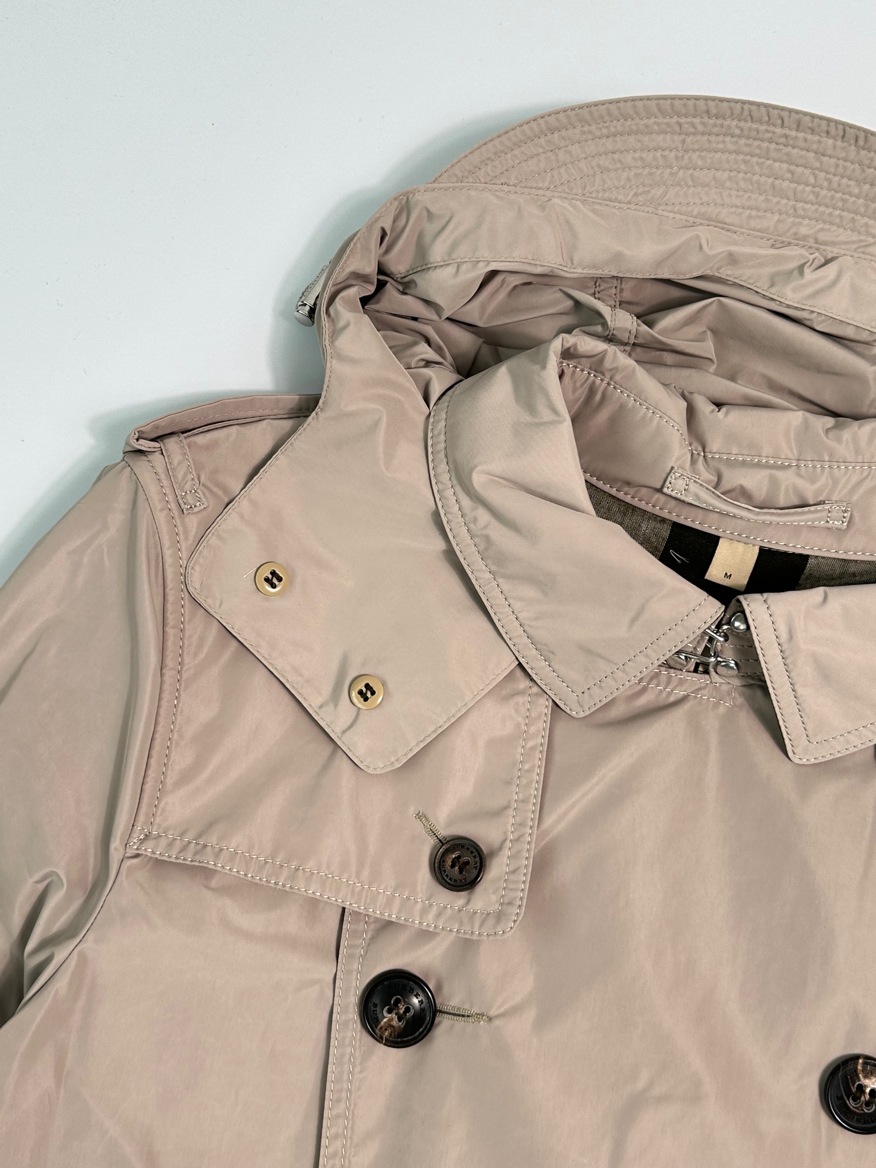 Trench Doppiopetto Beige Con Cappuccio Removibile E Cintura