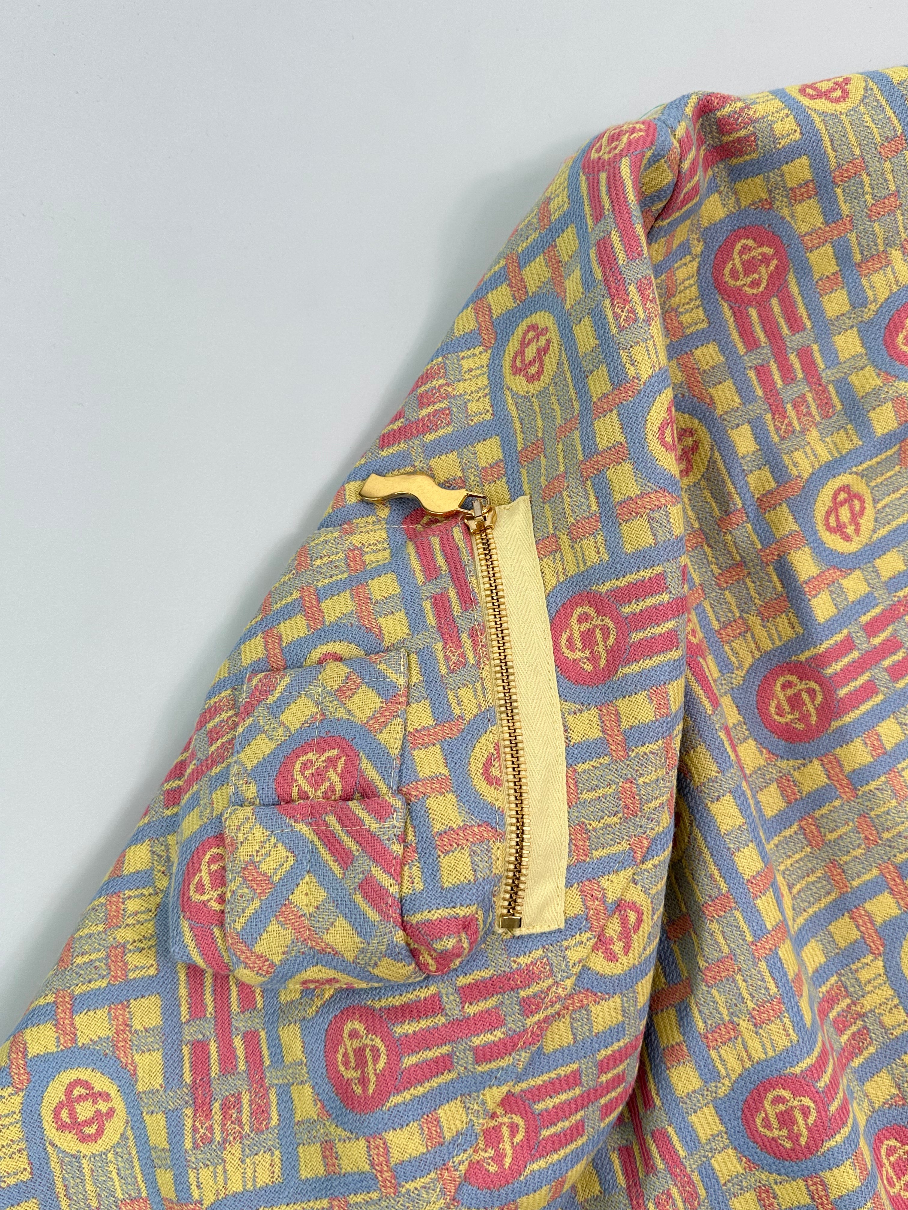 Bomber Jacket With Multicolor Print And Contrasting Finishes