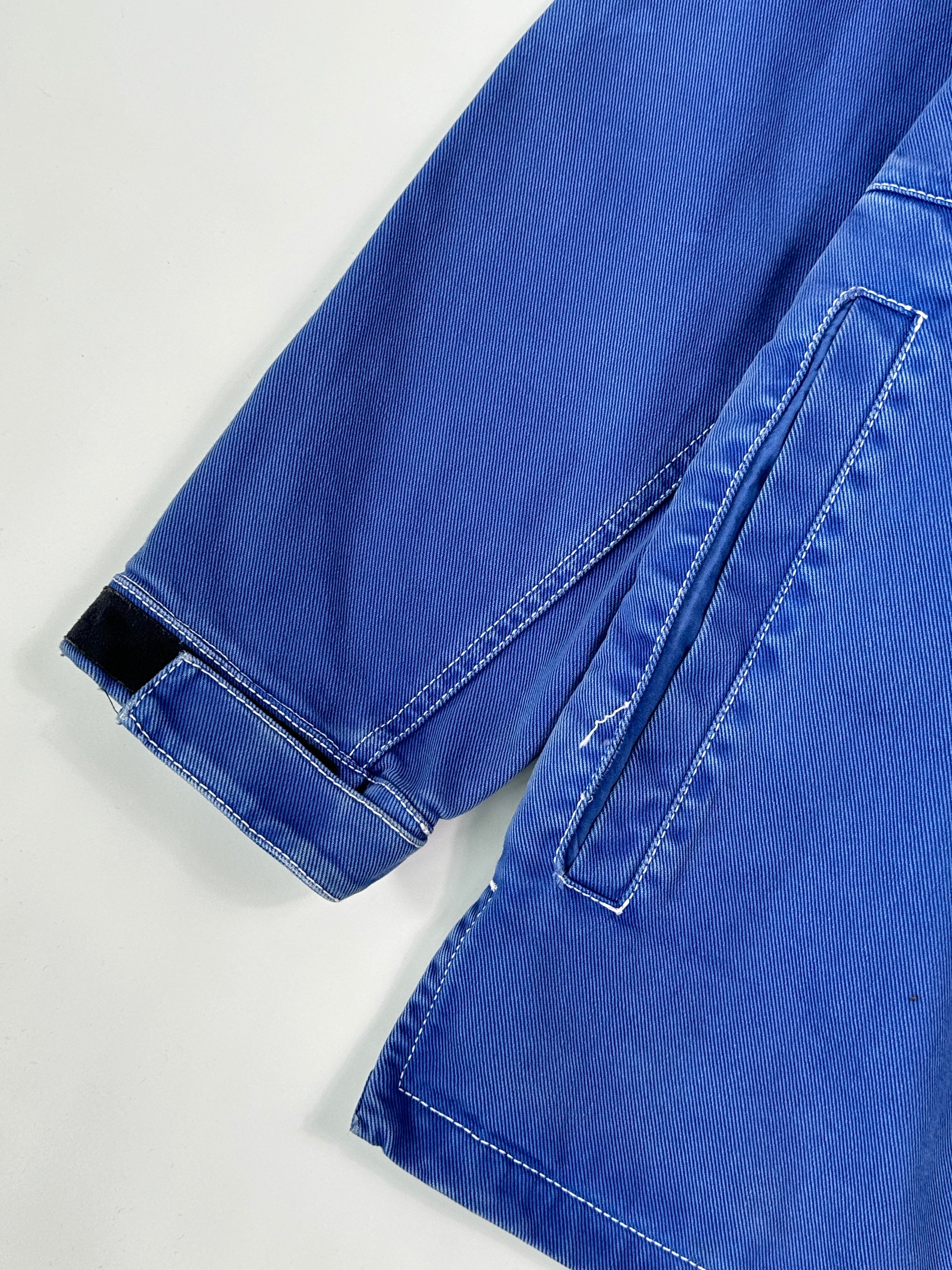 Giacca Kimono In Denim Blu Con Ricamo Bianco