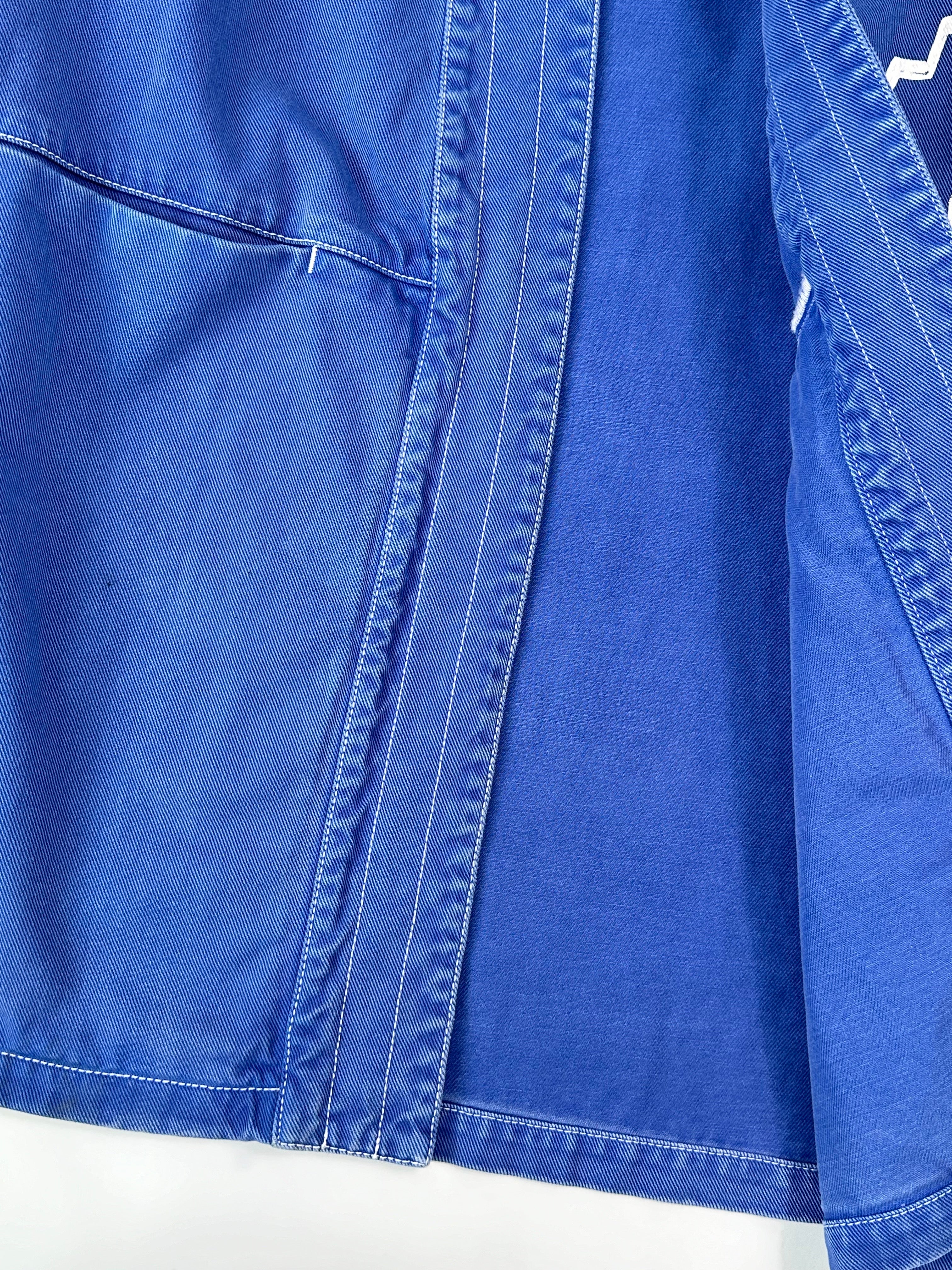 Giacca Kimono In Denim Blu Con Ricamo Bianco