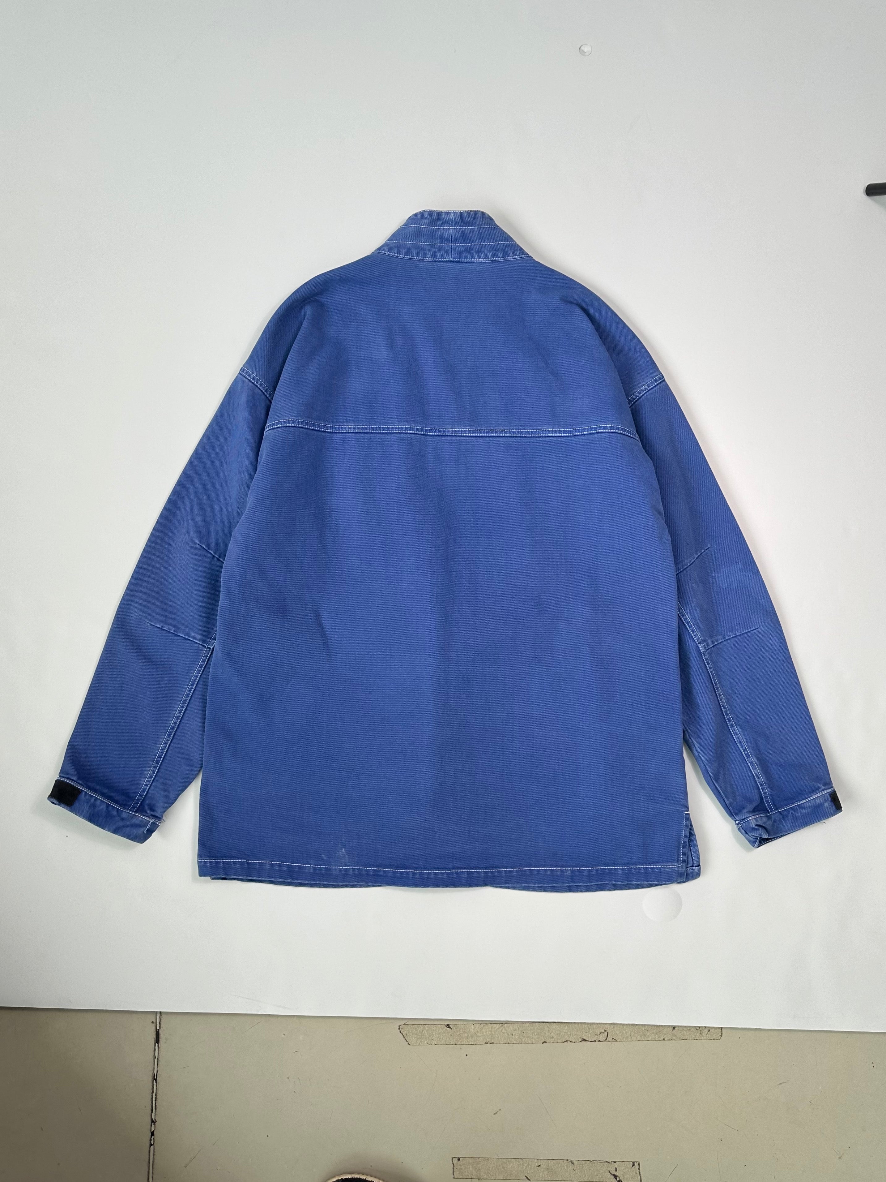 Giacca Kimono In Denim Blu Con Ricamo Bianco