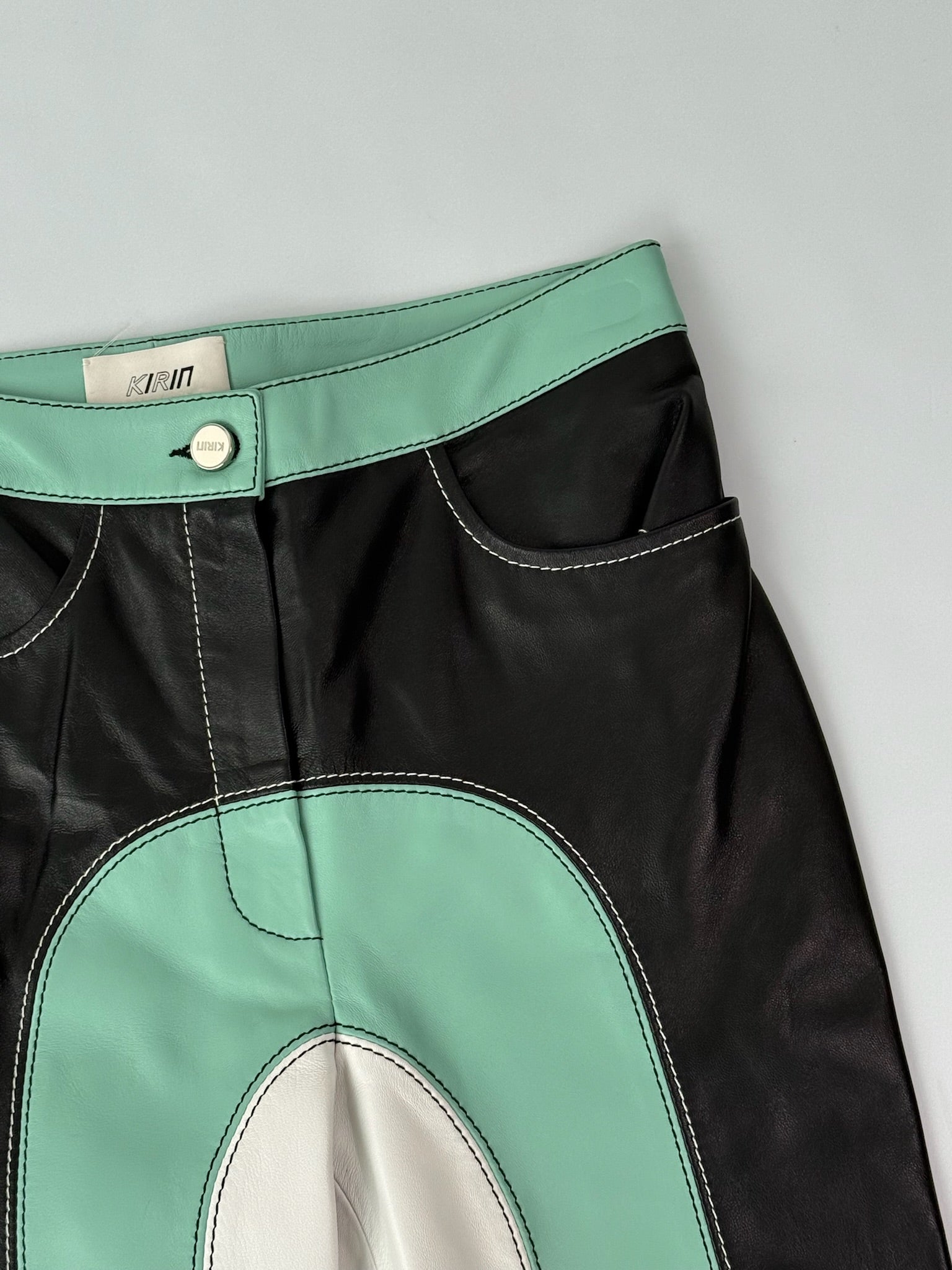 Pantaloni In Pelle Multicolor Verde Menta