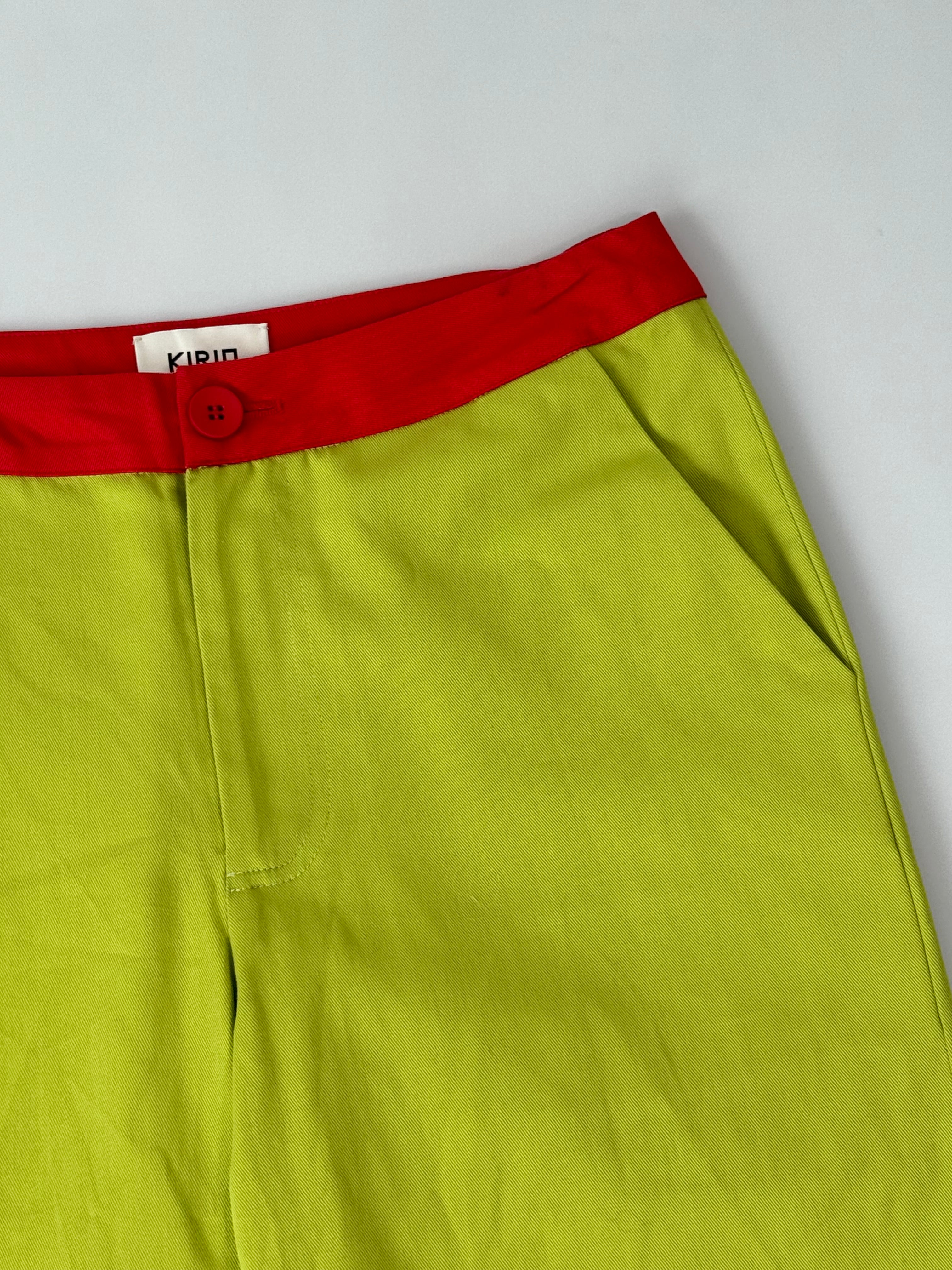 Pantaloni In Cotone Verde Lime Con Dettagli Rossi
